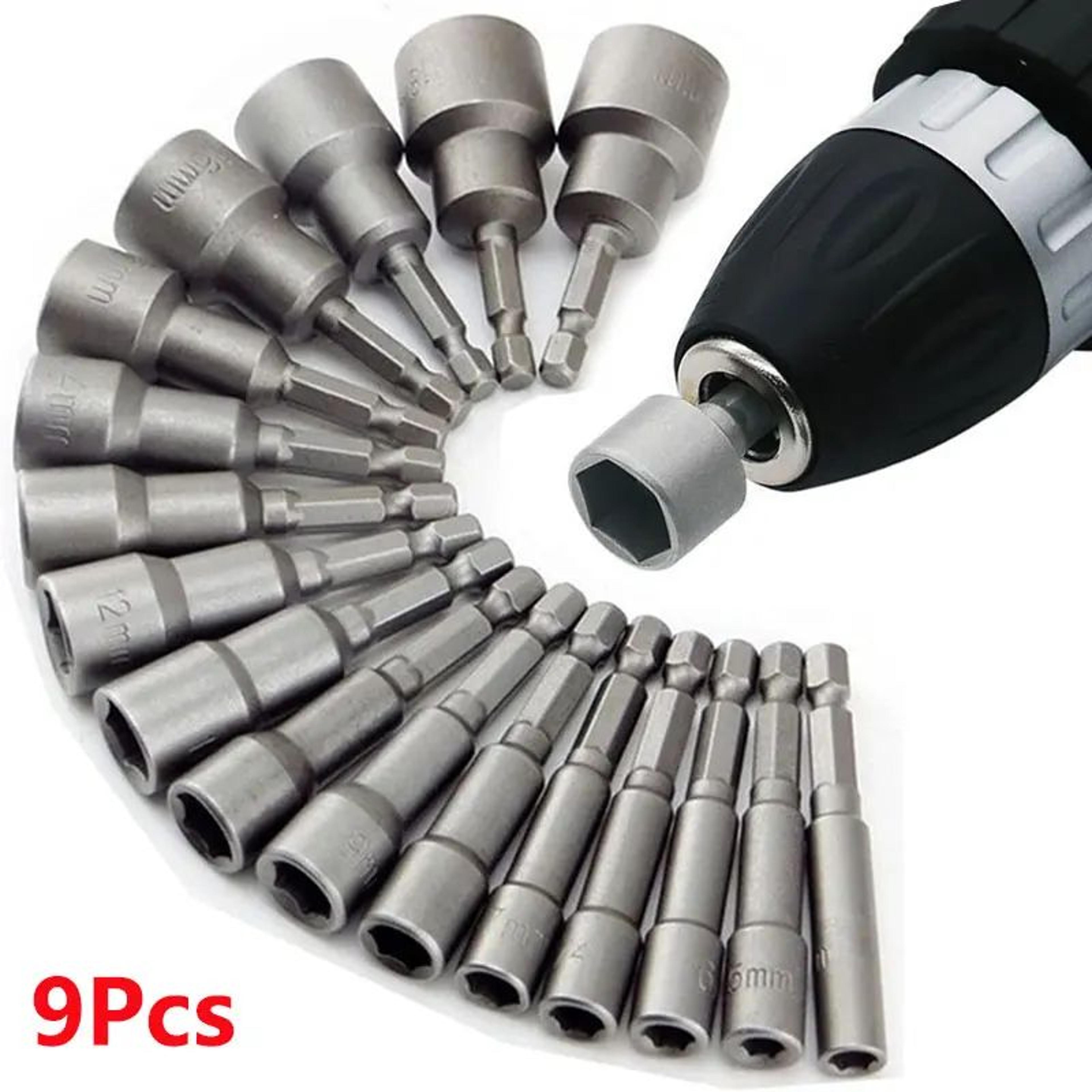 9/14 pcs hex socket nut driver set – magnetic sleeve drill bit attachments for fast bolt & nut tightening