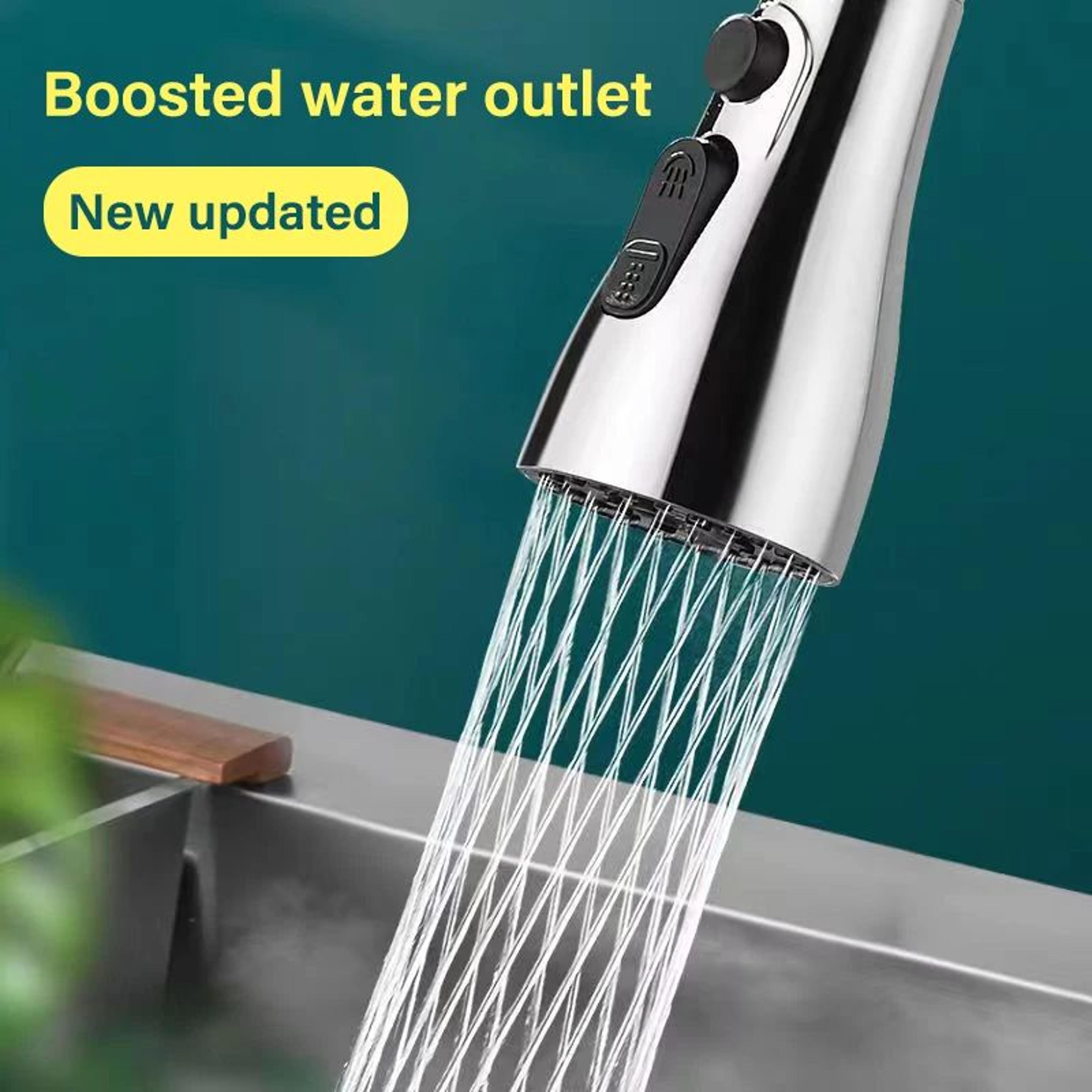 universal 360° rotating kitchen faucet extender – pull-out tap sprayer attachment with multi-mode strong flush booster