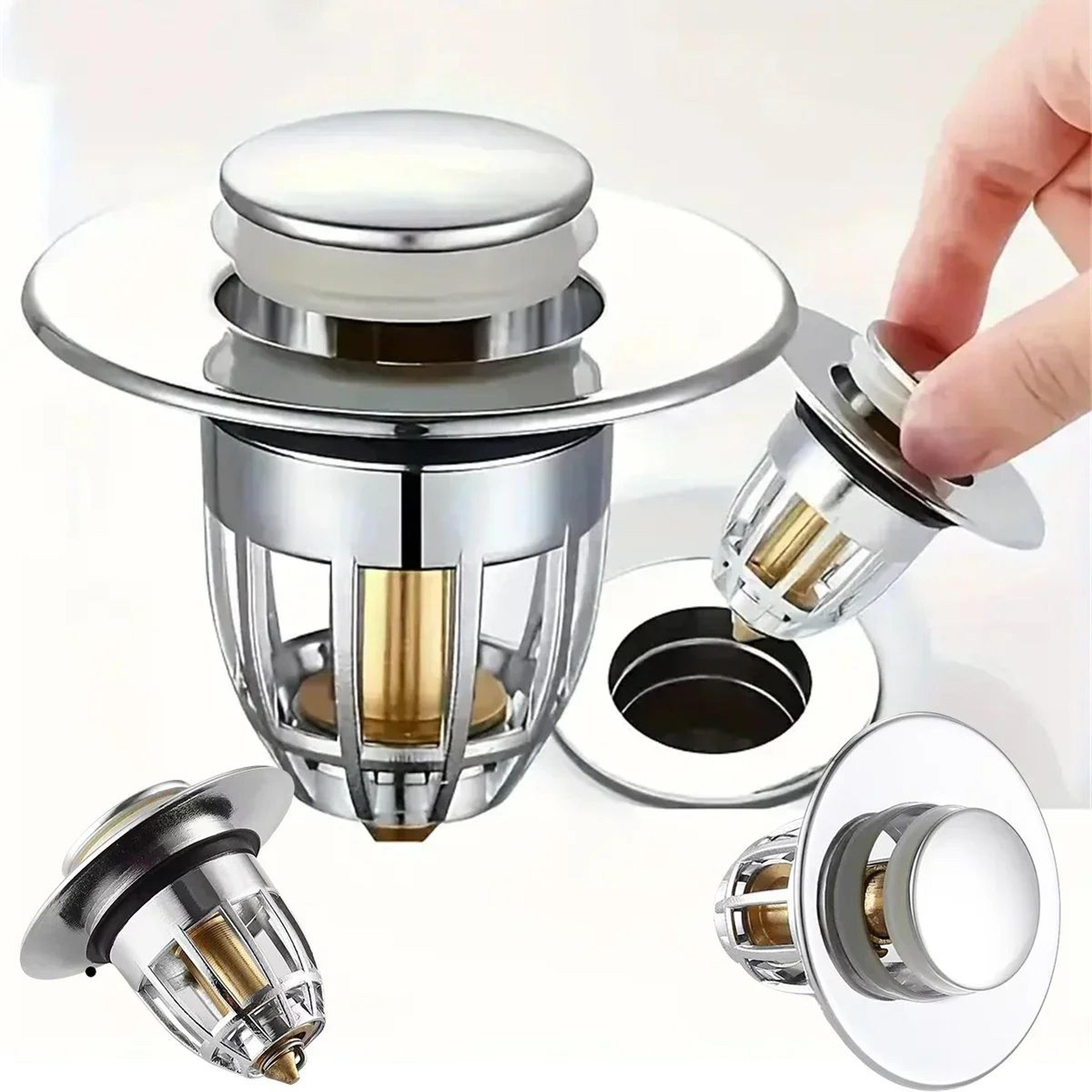 universal pop-up sink drain stopper with hair catcher – chrome rebound basin plug filter for bathroom lavatory drain