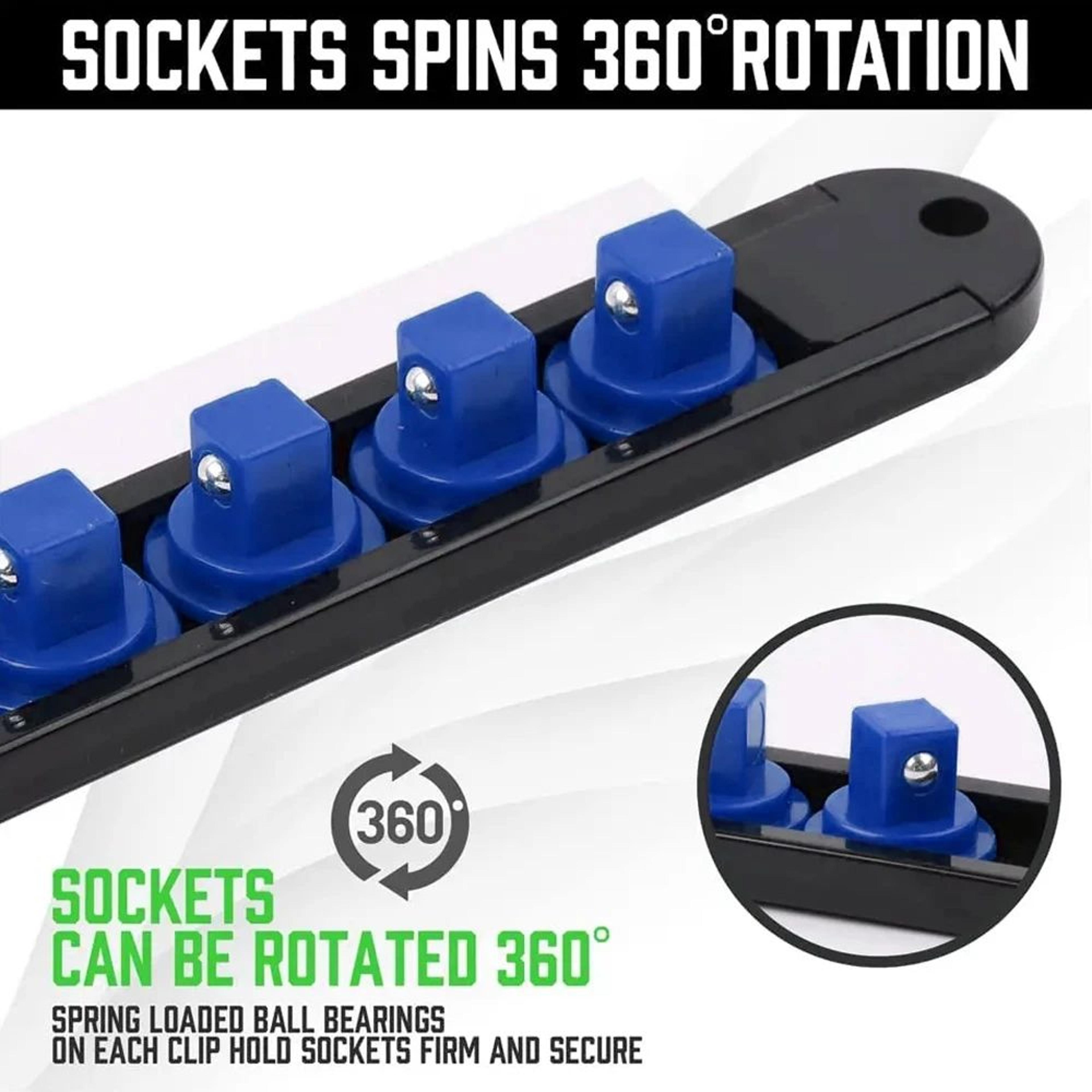 universal socket & wrench organizer rails 1/4 3/8 1/2 in – wall mount tool holder rack for garage & home repair