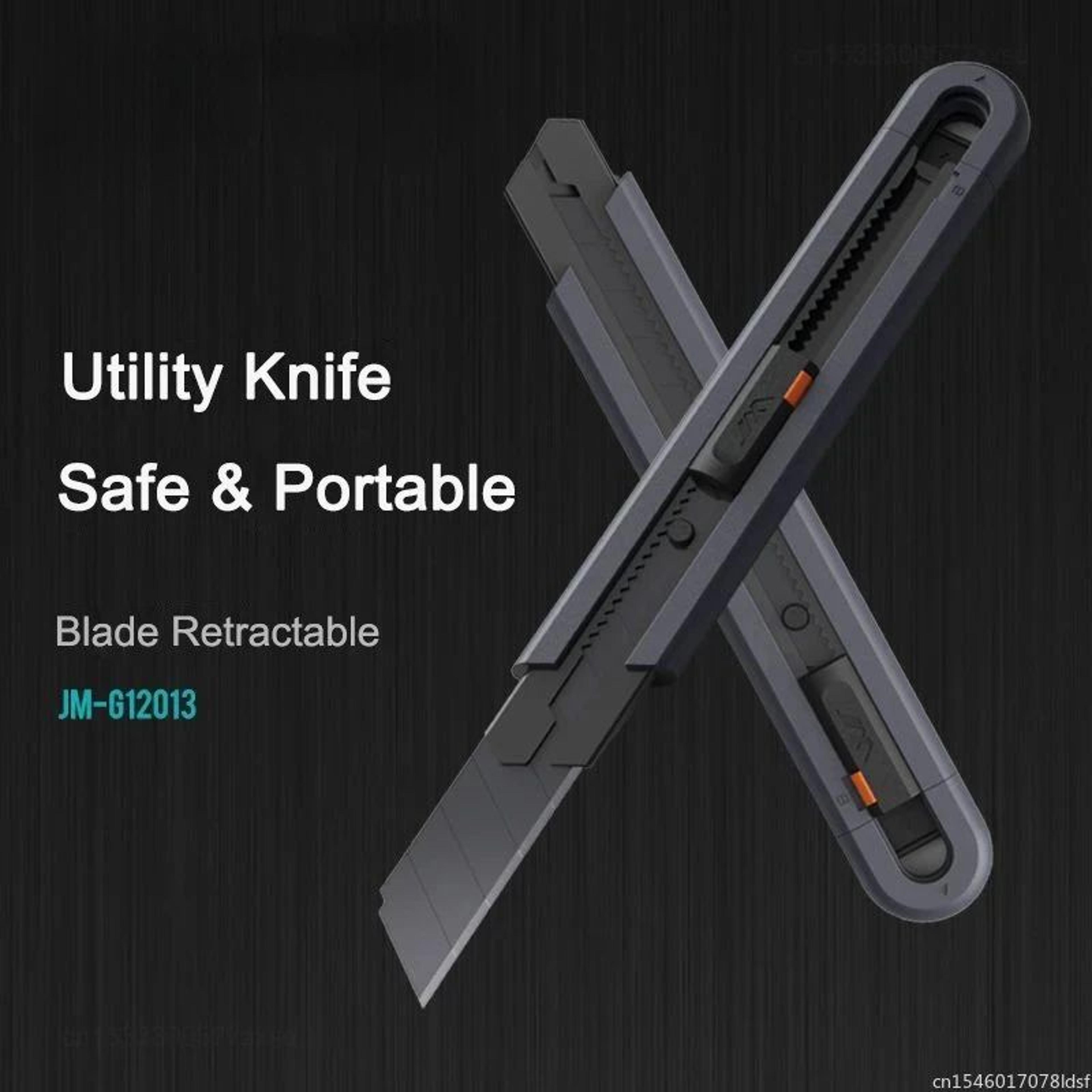 compact stretch utility knife .79 in – carbon steel blade pocket box cutter with safety lock for craft, diy & packaging