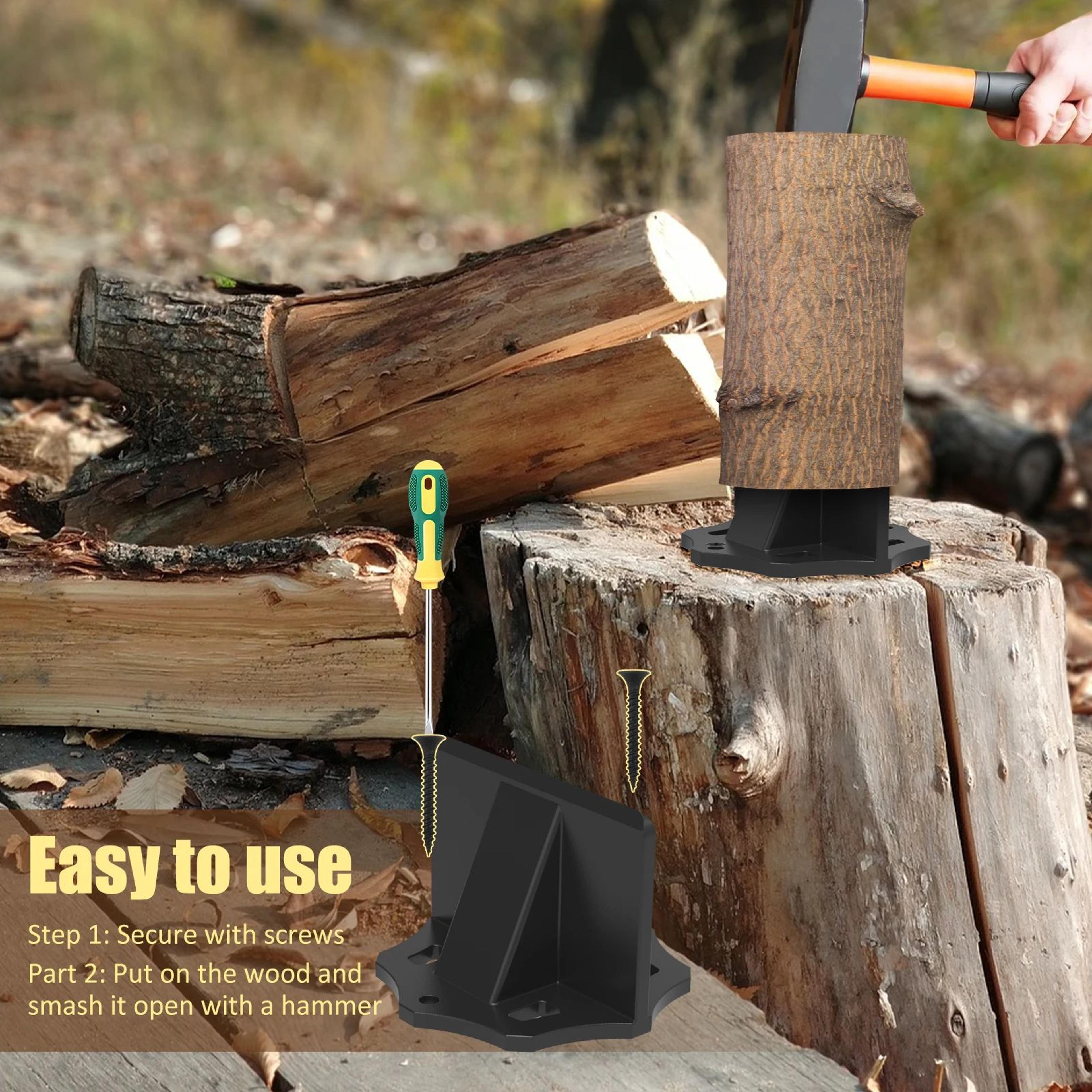 portable carbon steel kindling splitter manual log wood splitter tool with storage bag for home, camping & fireplace