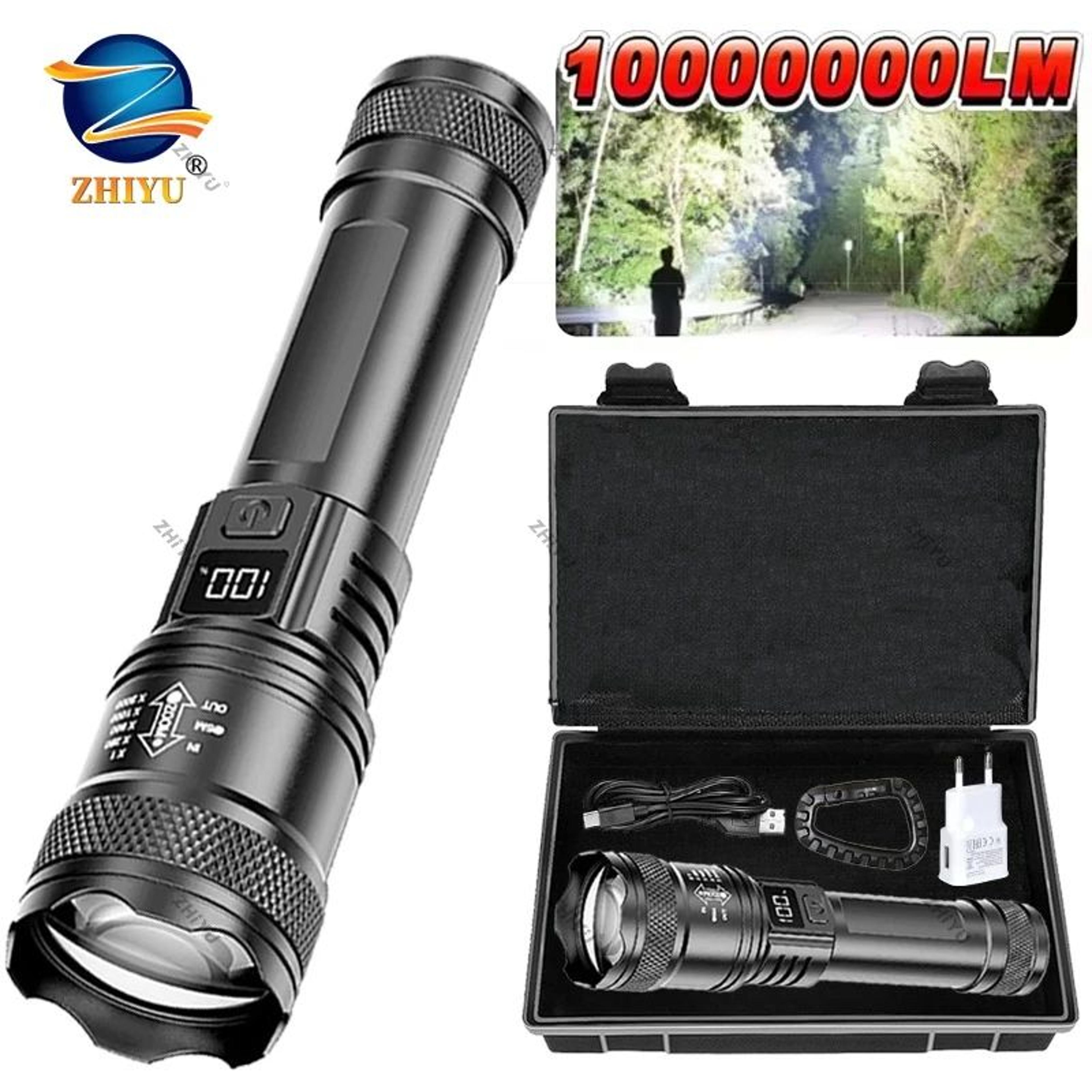 rechargeable zoomable led flashlight with lcd power display –waterproof high power torch for camping, hiking & emergency