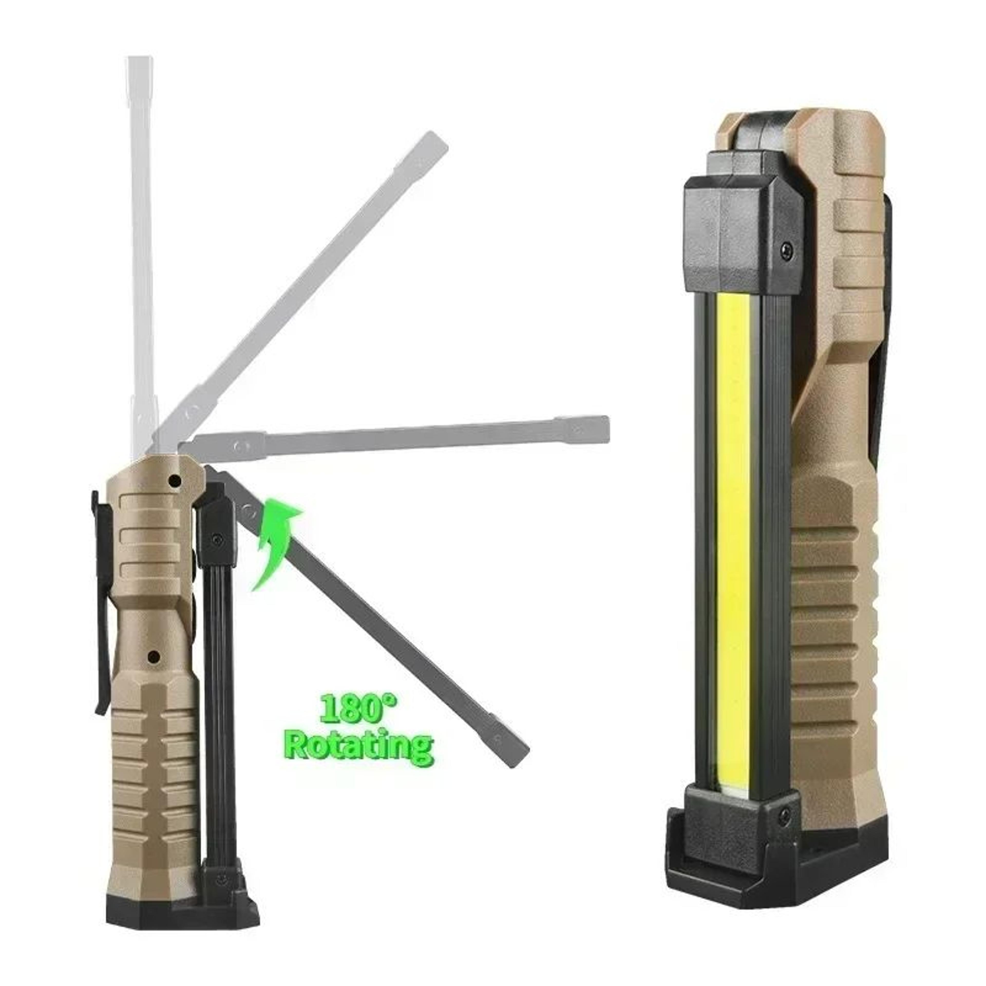 folding cob xpe led work light flashlight – rechargeable inspection torch with red sos strobe for car, emergency & campi
