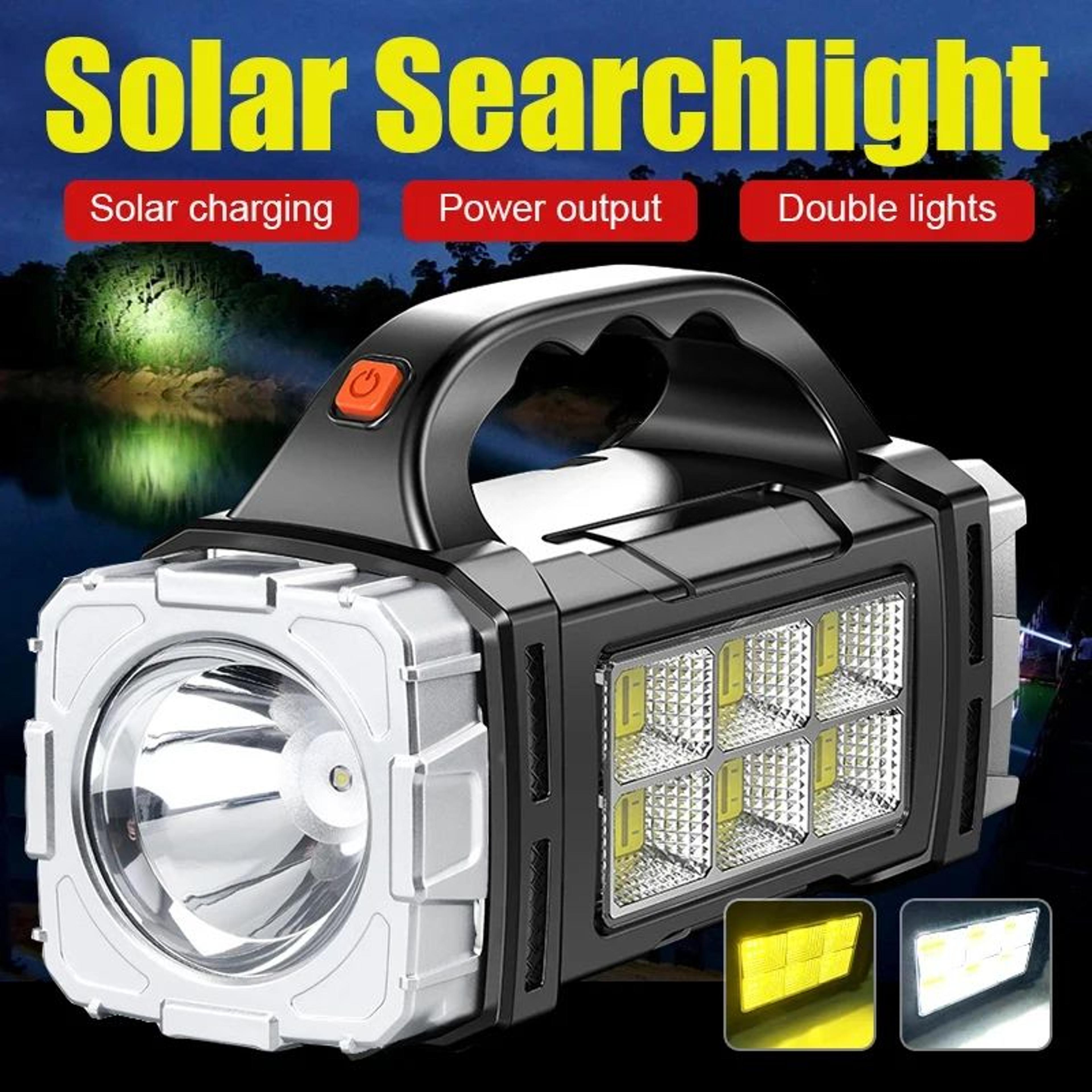powerful usb + solar rechargeable led flashlight – cob camping searchlight torch with power bank emergency light