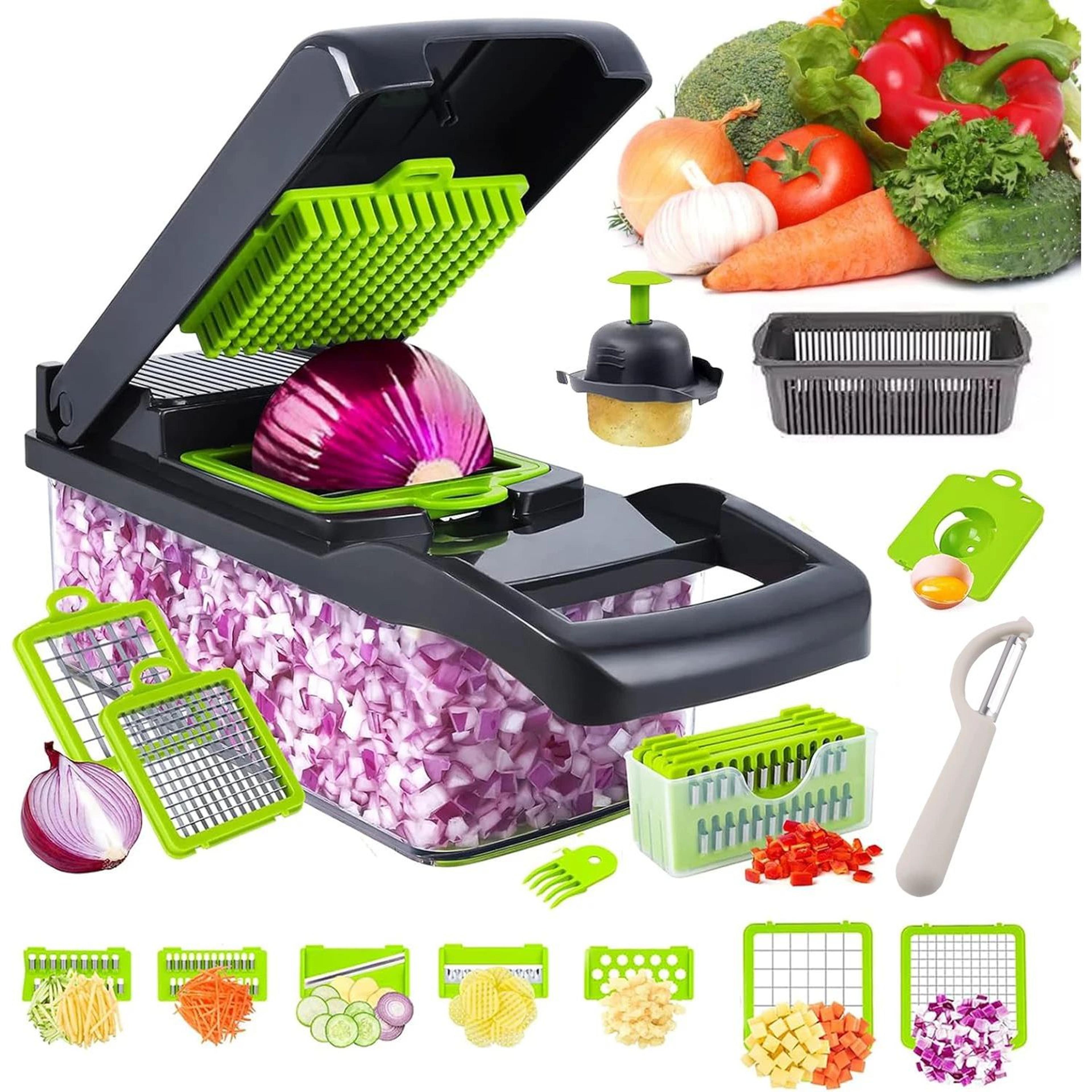 16-in-1 professional vegetable chopper & slicer – multifunction food cutter with blades for onion, salad & meal prep