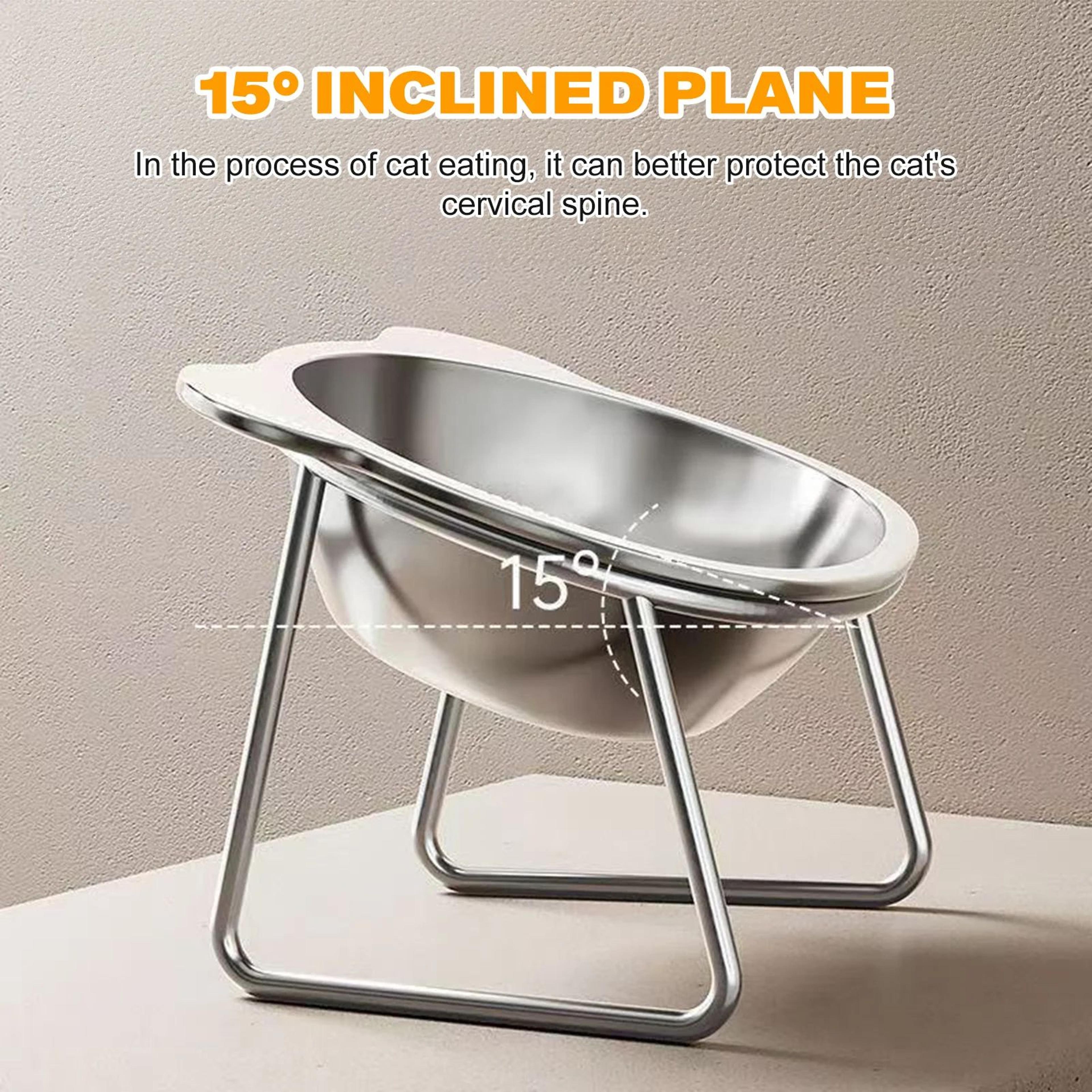 raised stainless steel cat bowl with stand | anti-spill food & water dish for cats & small dogs, neck-friendly feeder