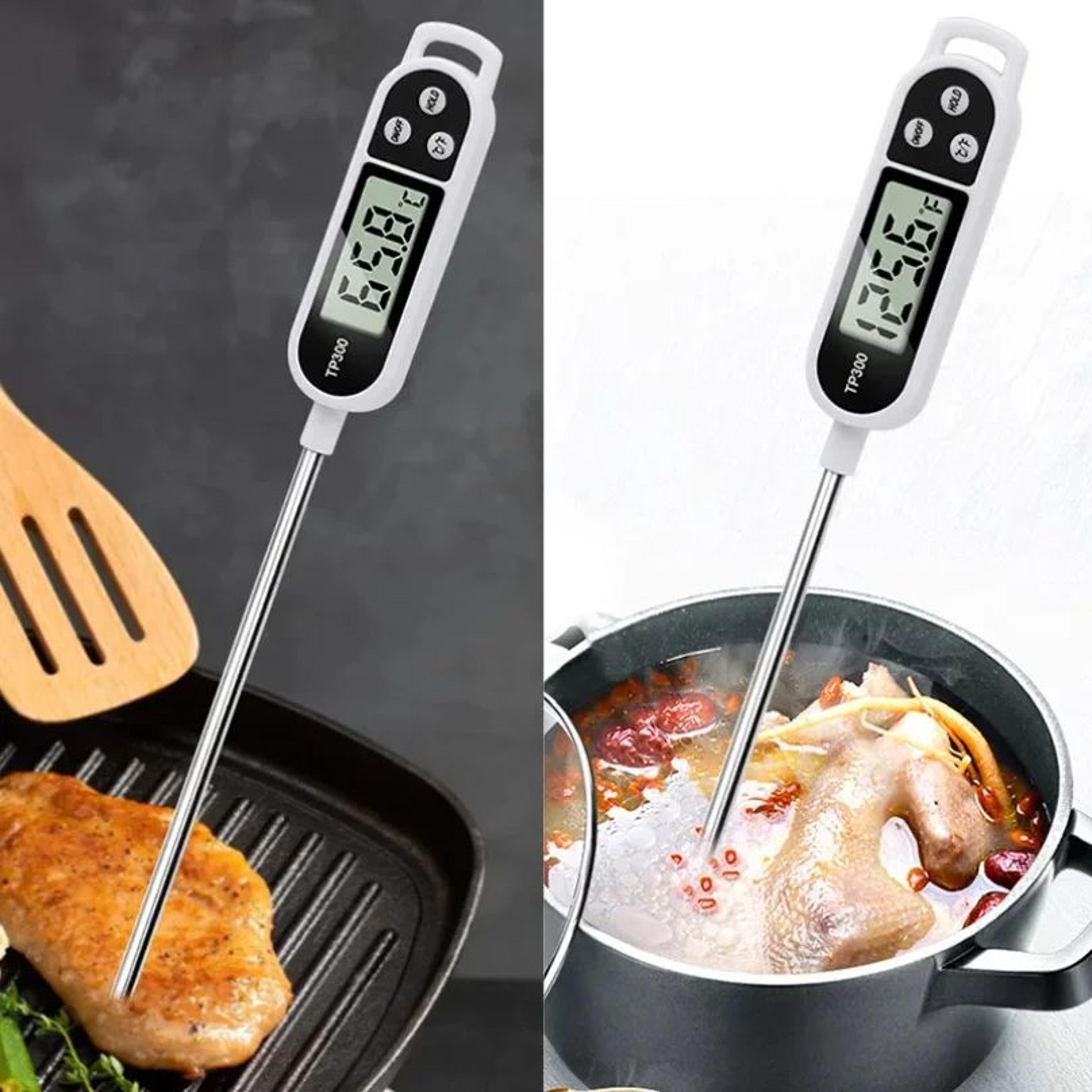 instant read digital meat thermometer with stainless steel probe for bbq, cooking, milk, oil & liquid temperature