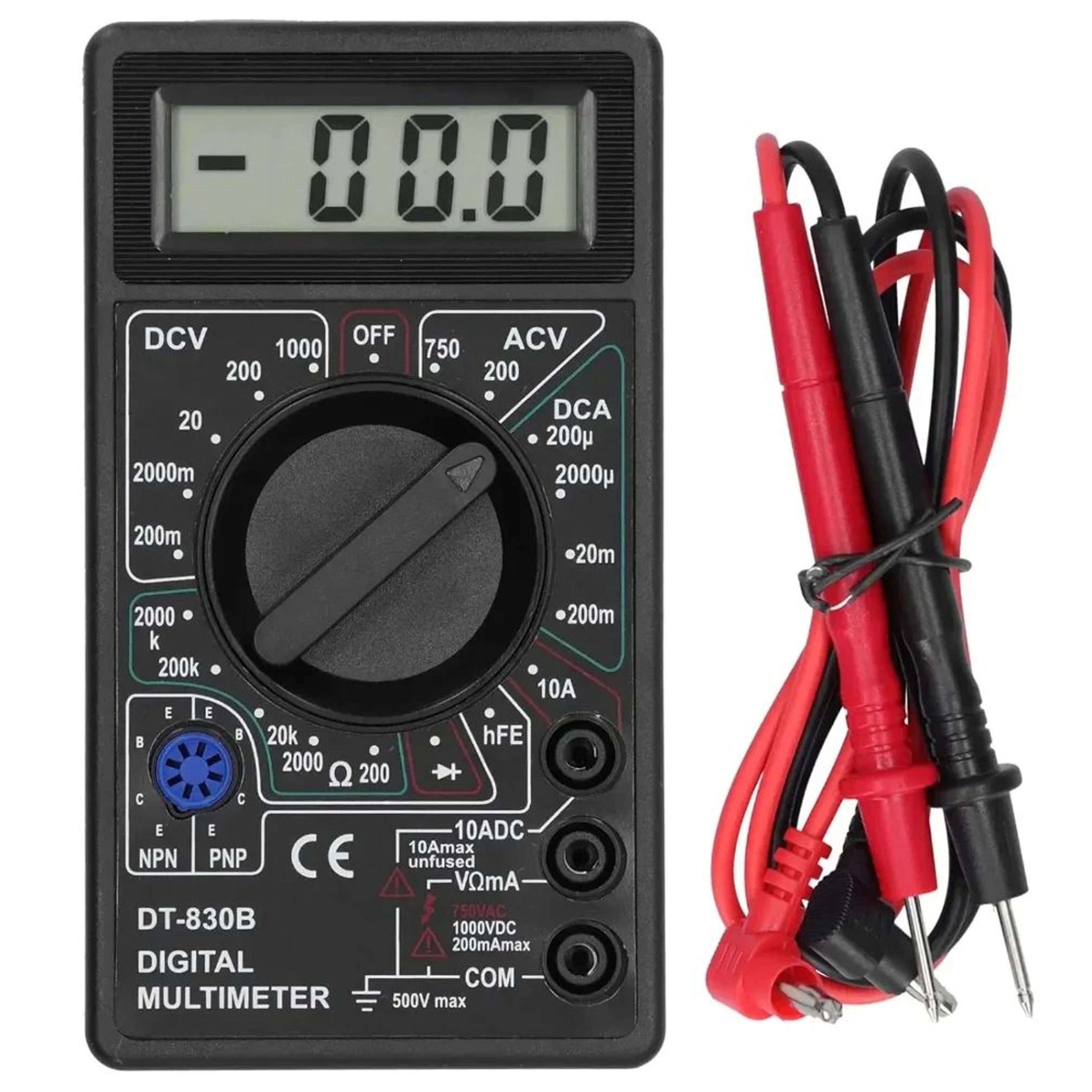 dt830b digital multimeter tester | portable voltmeter ammeter ohm meter for car battery, circuit & electrical testing