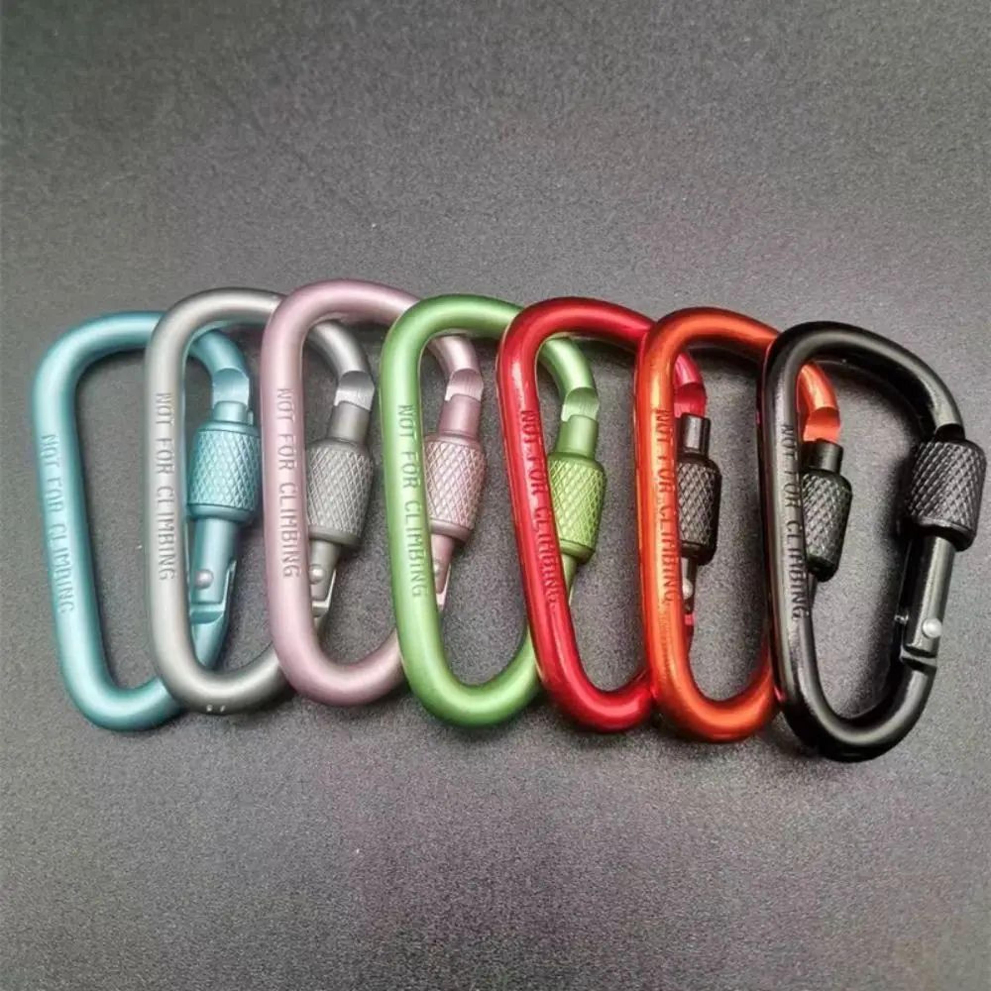 d-shape carabiner clip multi-color | safety buckle keychain hook for camping, hiking, travel & outdoor gear attachment
