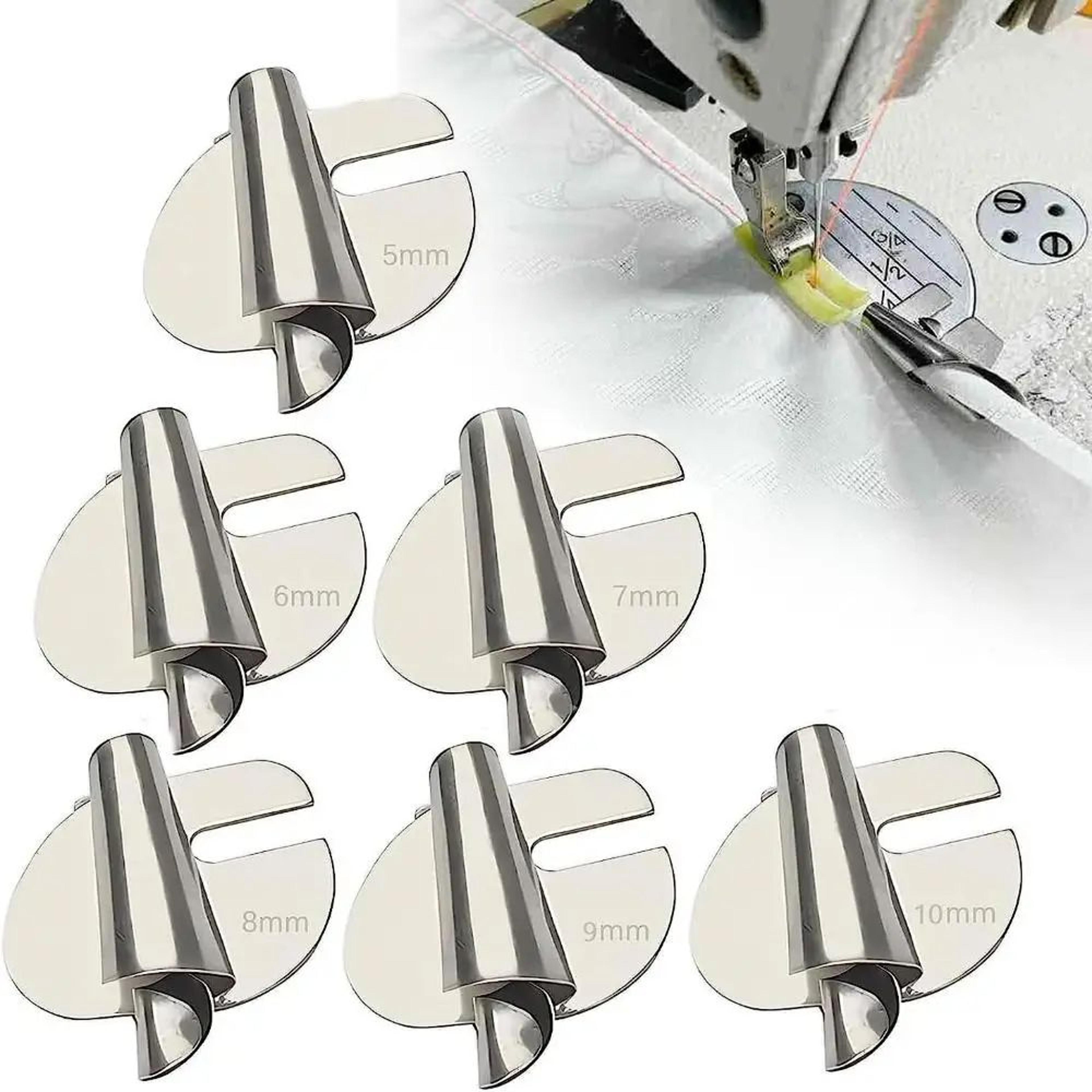 rolled hemmer presser foot for home & industrial flatbed machines – spiral curling pull tube for tight crimped hems