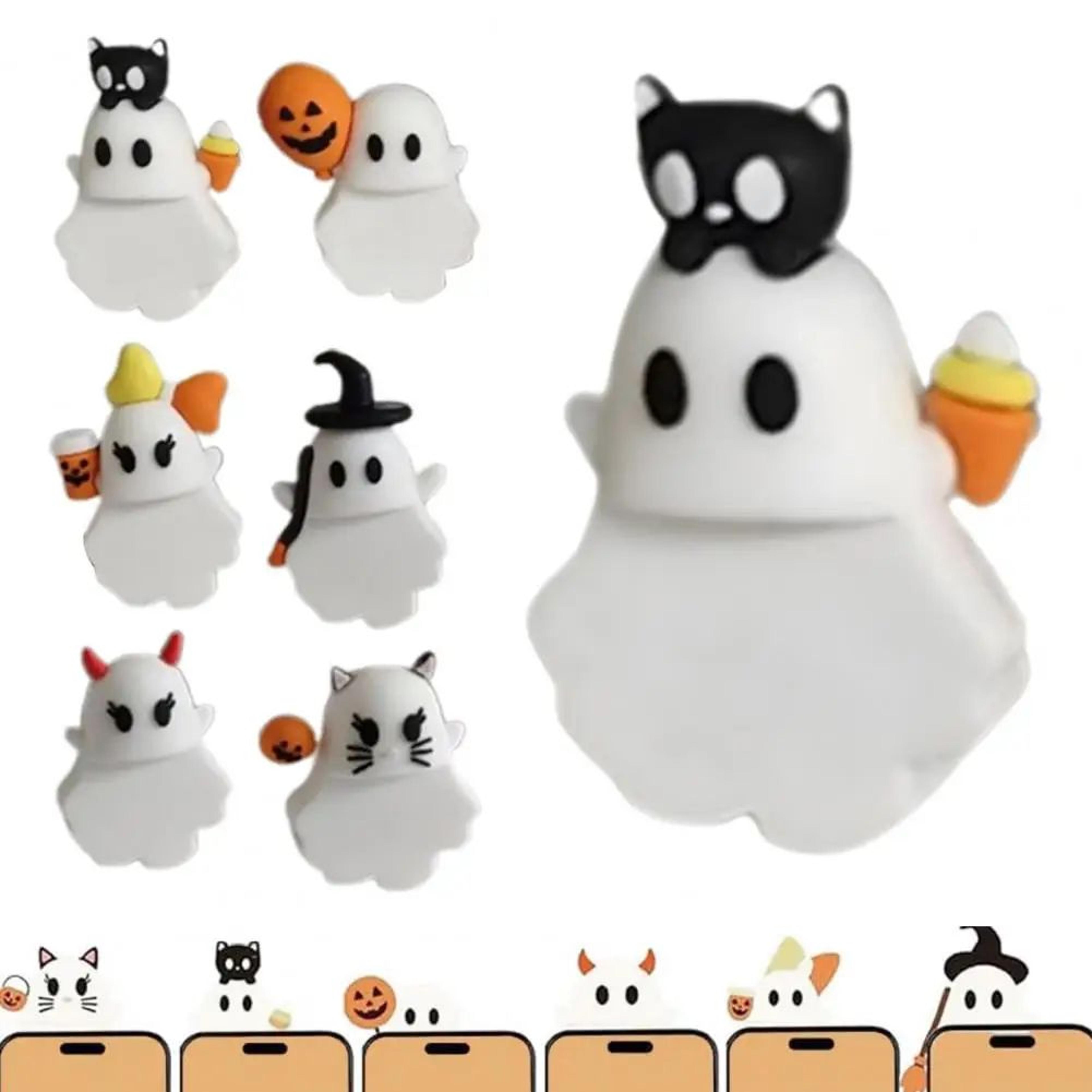cute halloween ghost phone buddy stick-on mini ghost figures, adhesive smartphone topper decor, kawaii spooky accessory