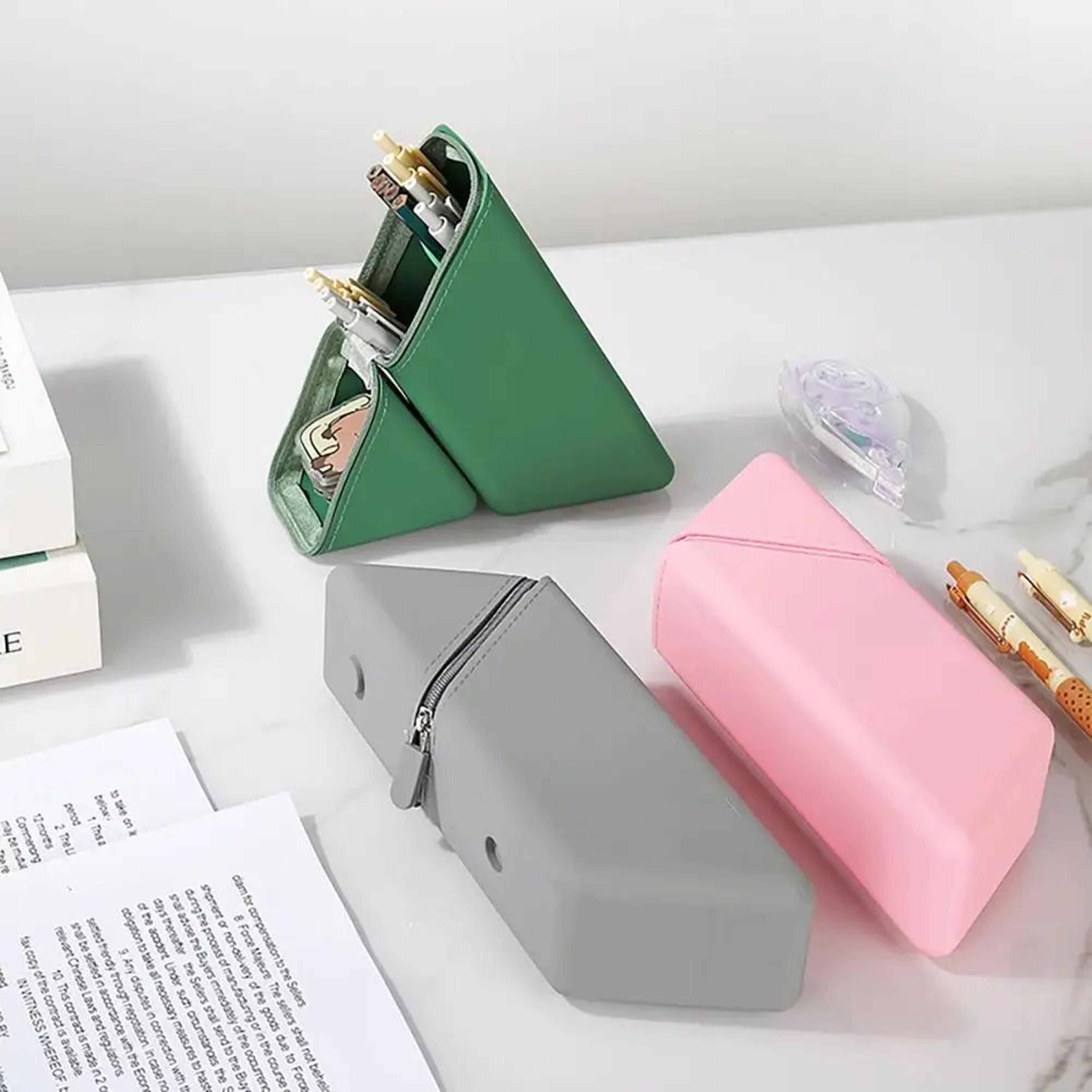 expandable silicone pencil case standing pen holder large capacity stretchy stationery organizer for school office desk