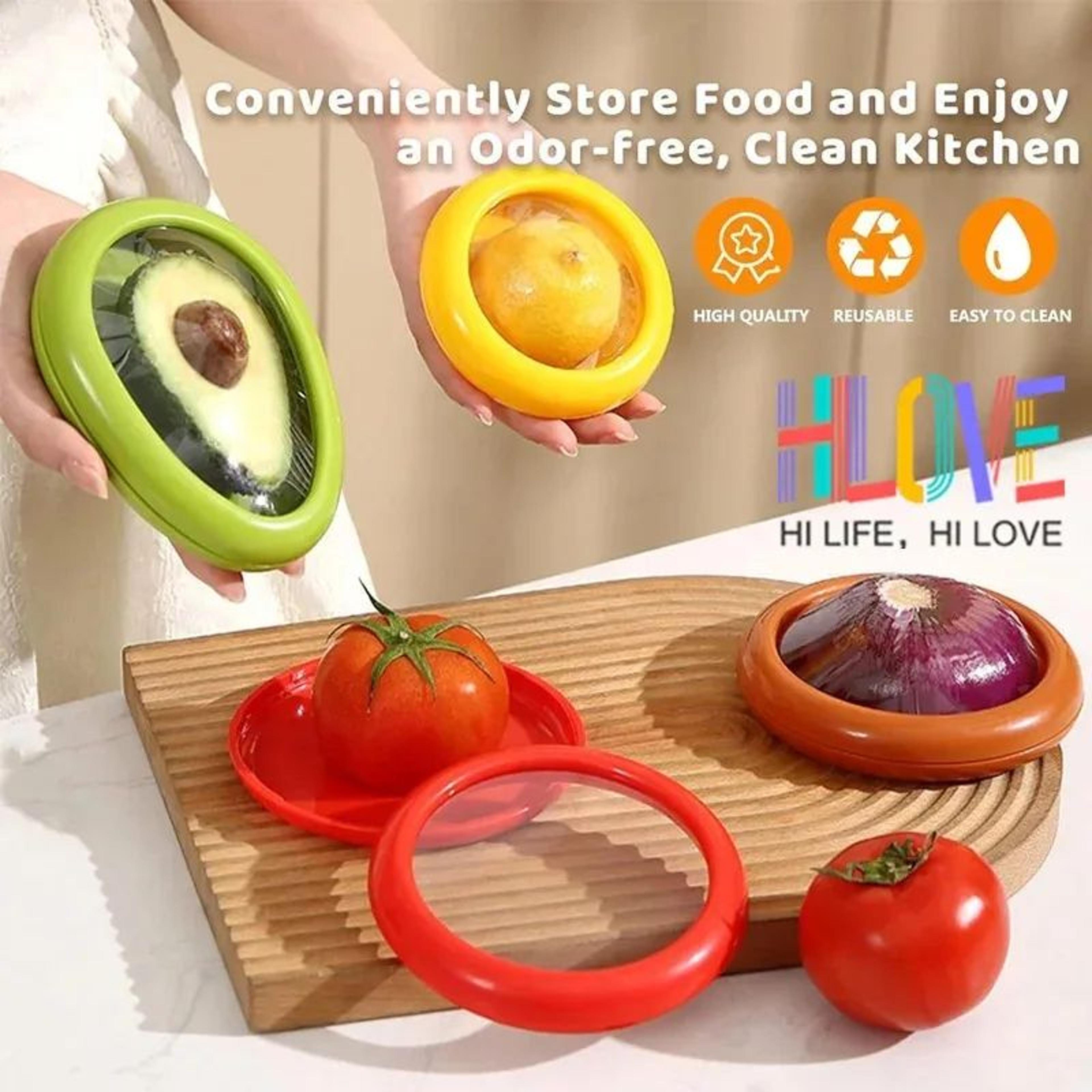 fruit & vegetable saver containers set clear lid sealed keepers for avocado tomato onion lemon reusable fridge storage