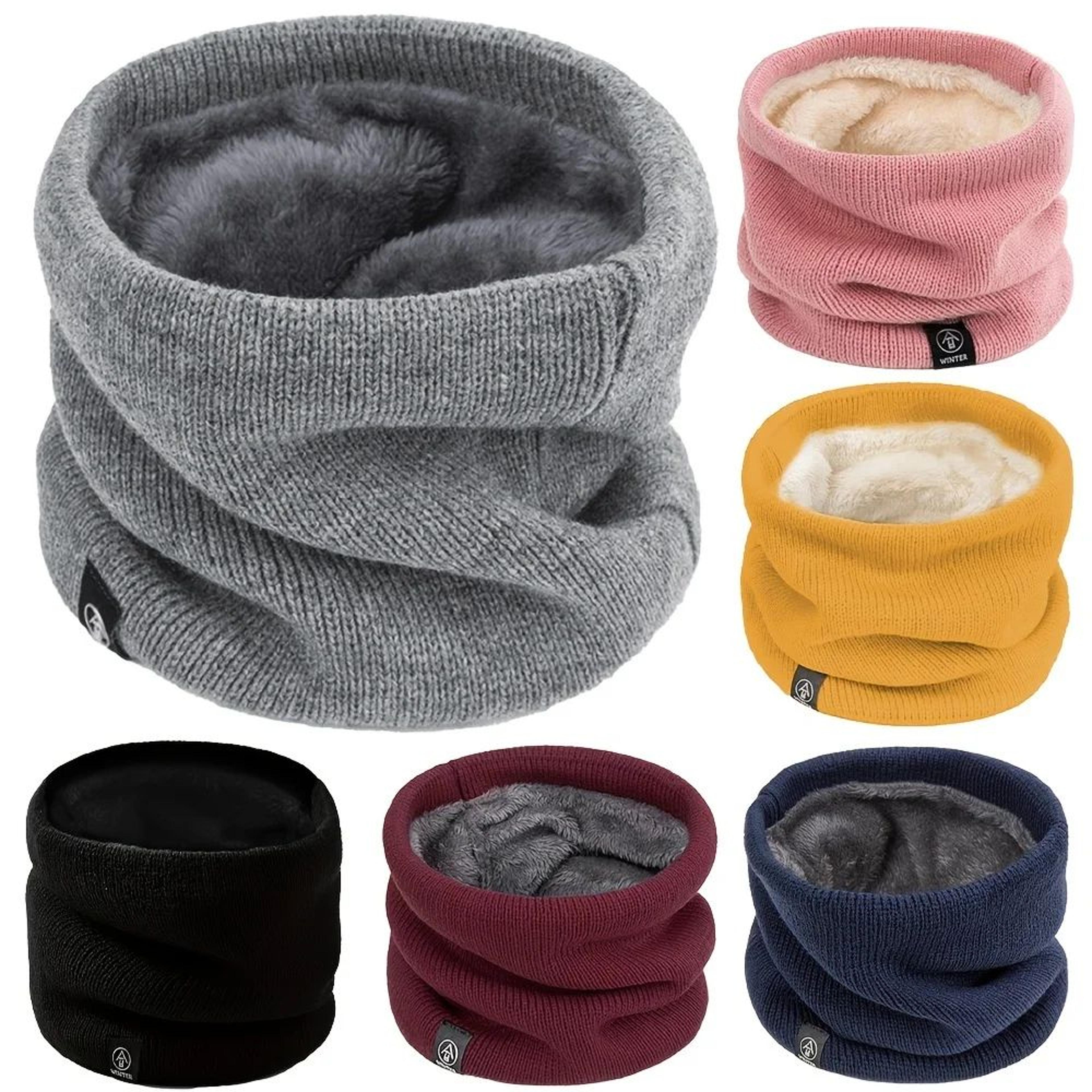 winter knit scarf with built-in face mask – thick warm neck gaiter for skiing, snowboarding, hiking, wind protection