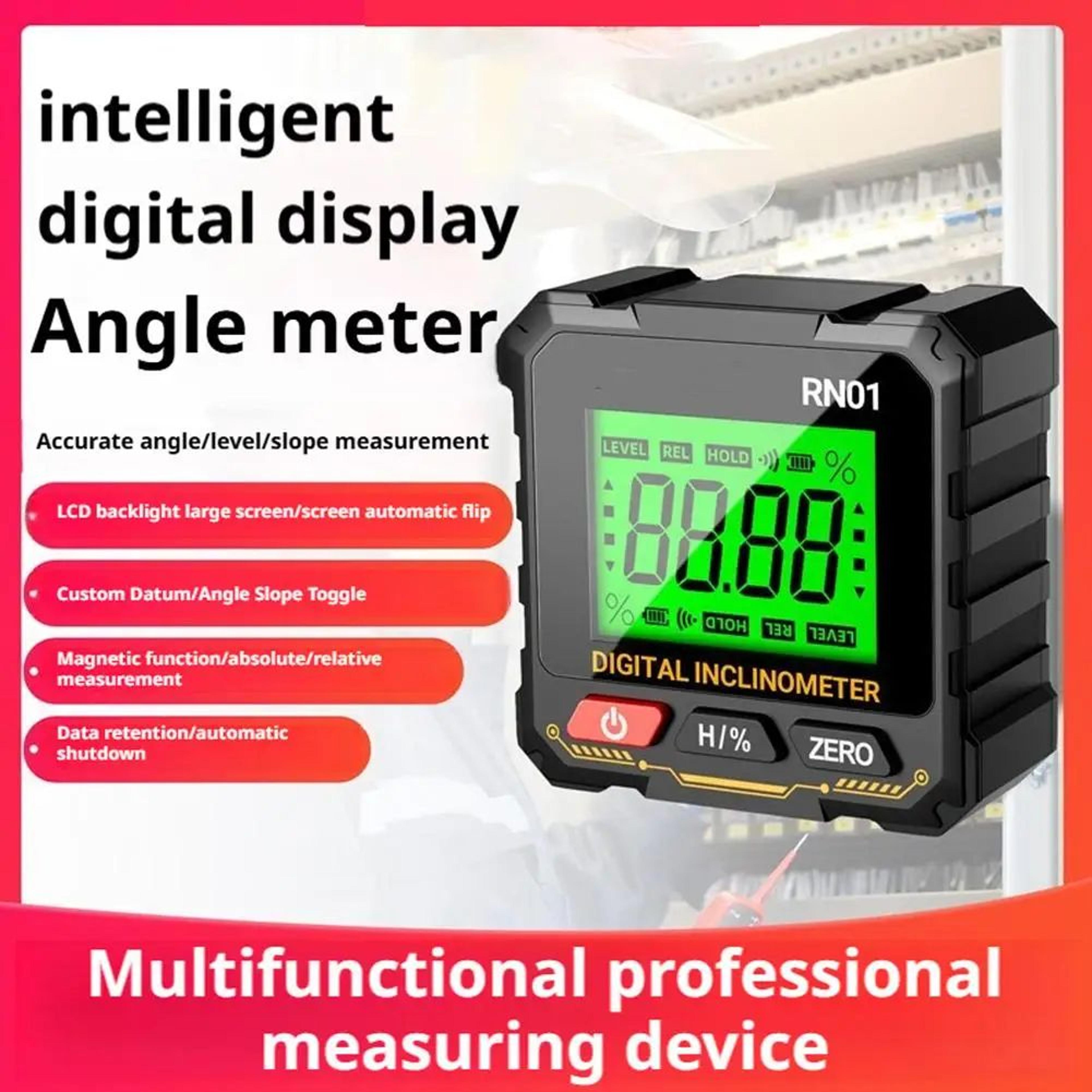 high precision digital inclinometer angle finder with magnetic base, 4-sided display, slope level gauge ruler