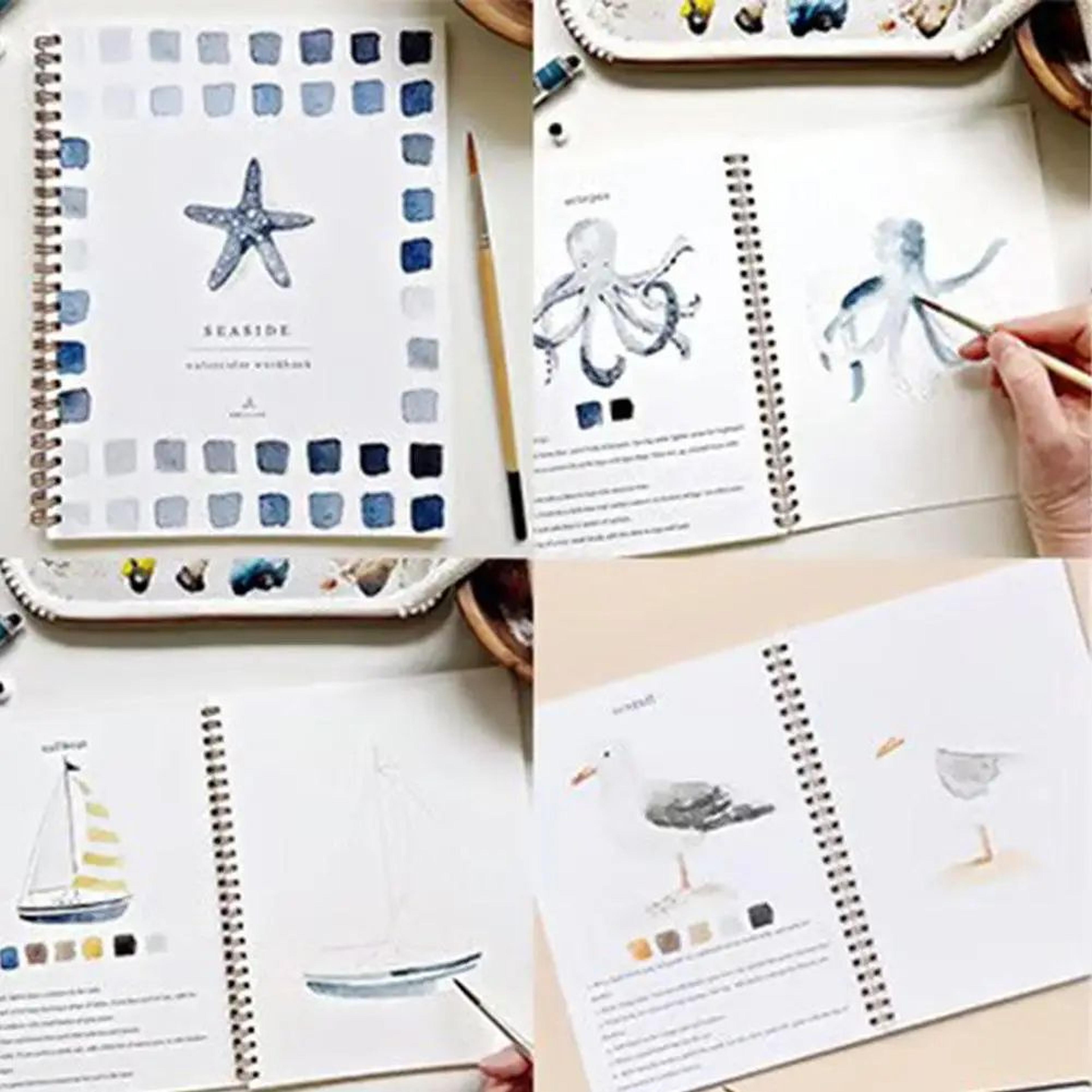 watercolor workbook practice book w/ palette - 9 bouquet themes for kids & adults, easy painting lessons, relaxing art