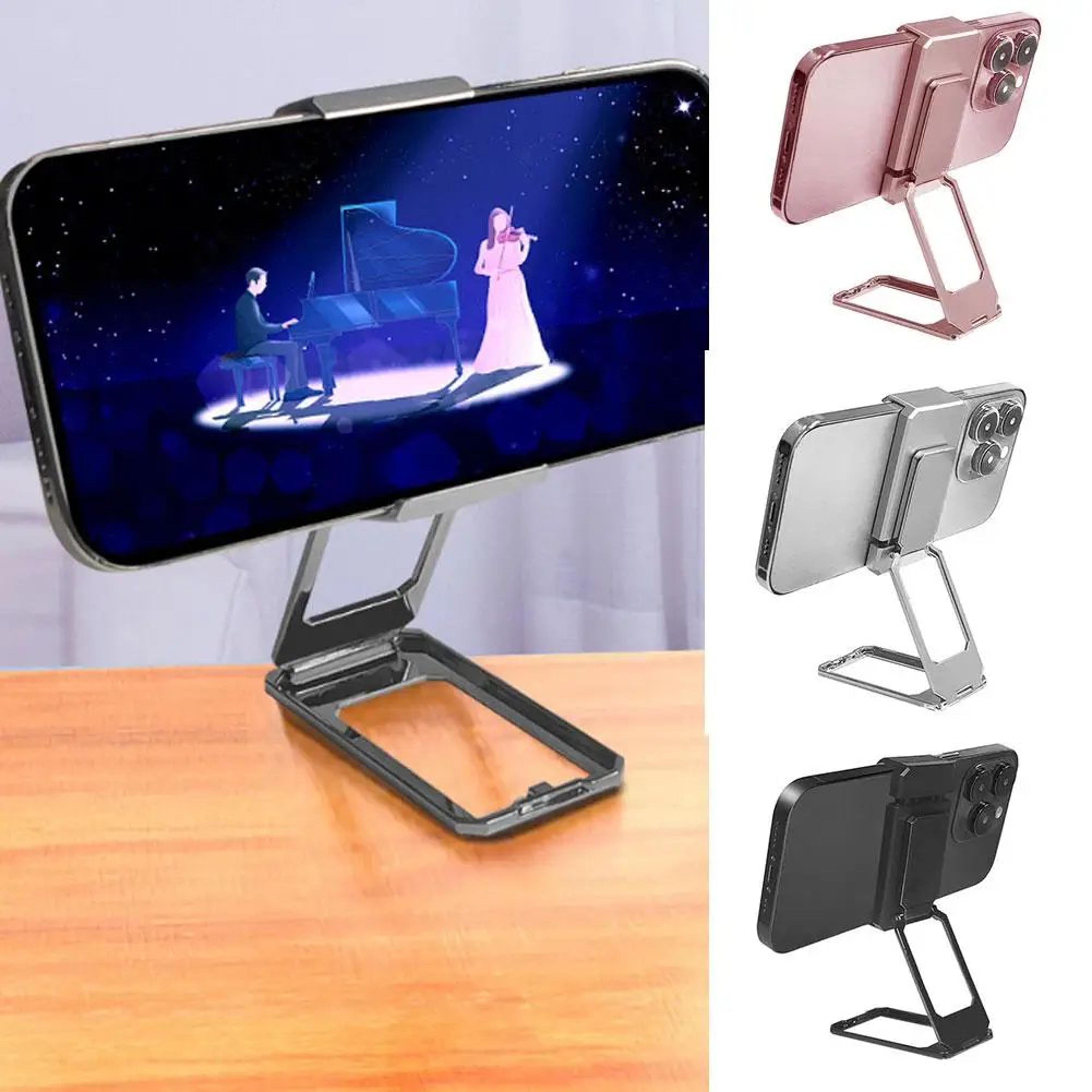 foldable aluminum desktop phone holder with back clip - universal mini stand, lightweight portable bracket for phones