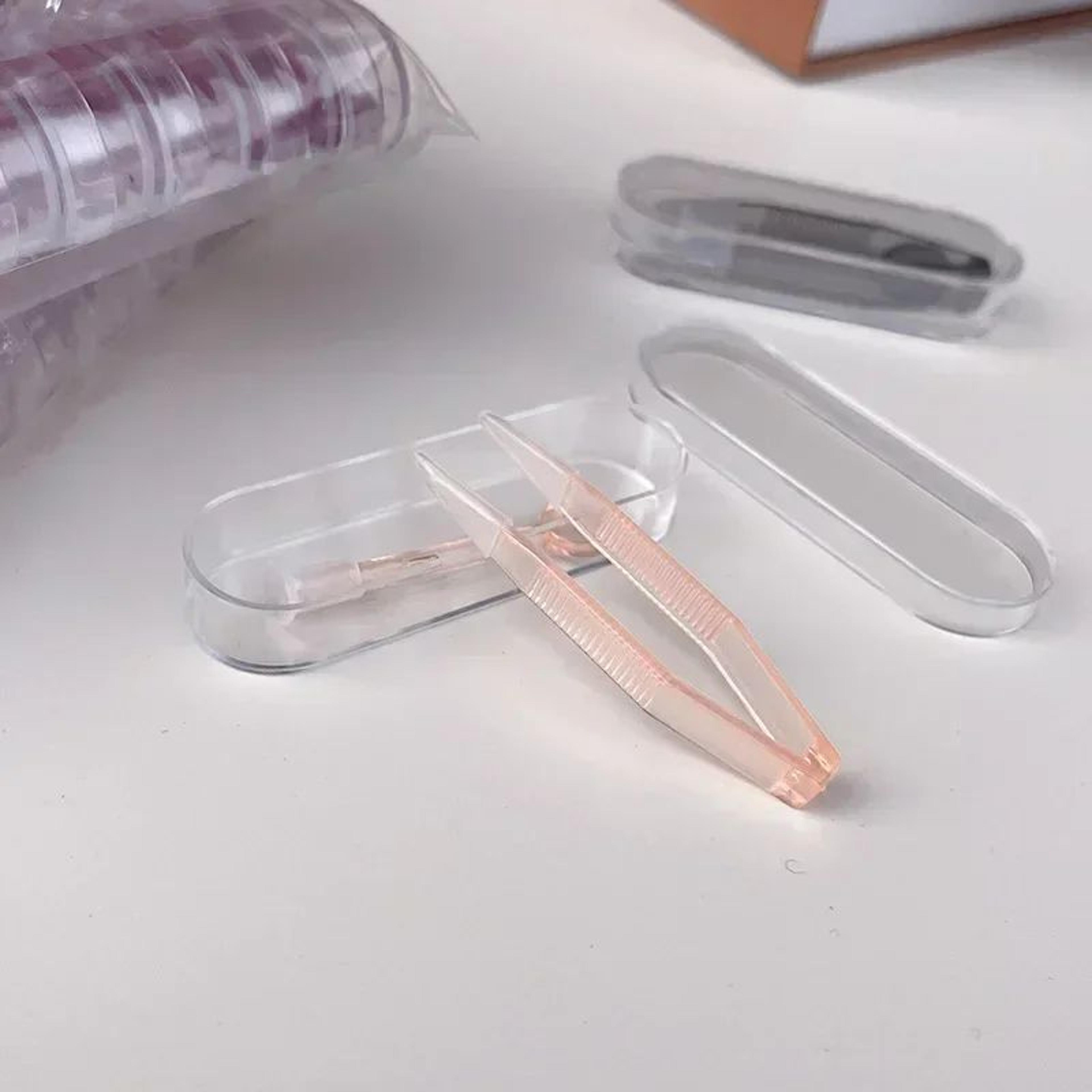 contact lens travel kit with tweezers & long clamp rod - transparent case container box, easy hygienic wear tools