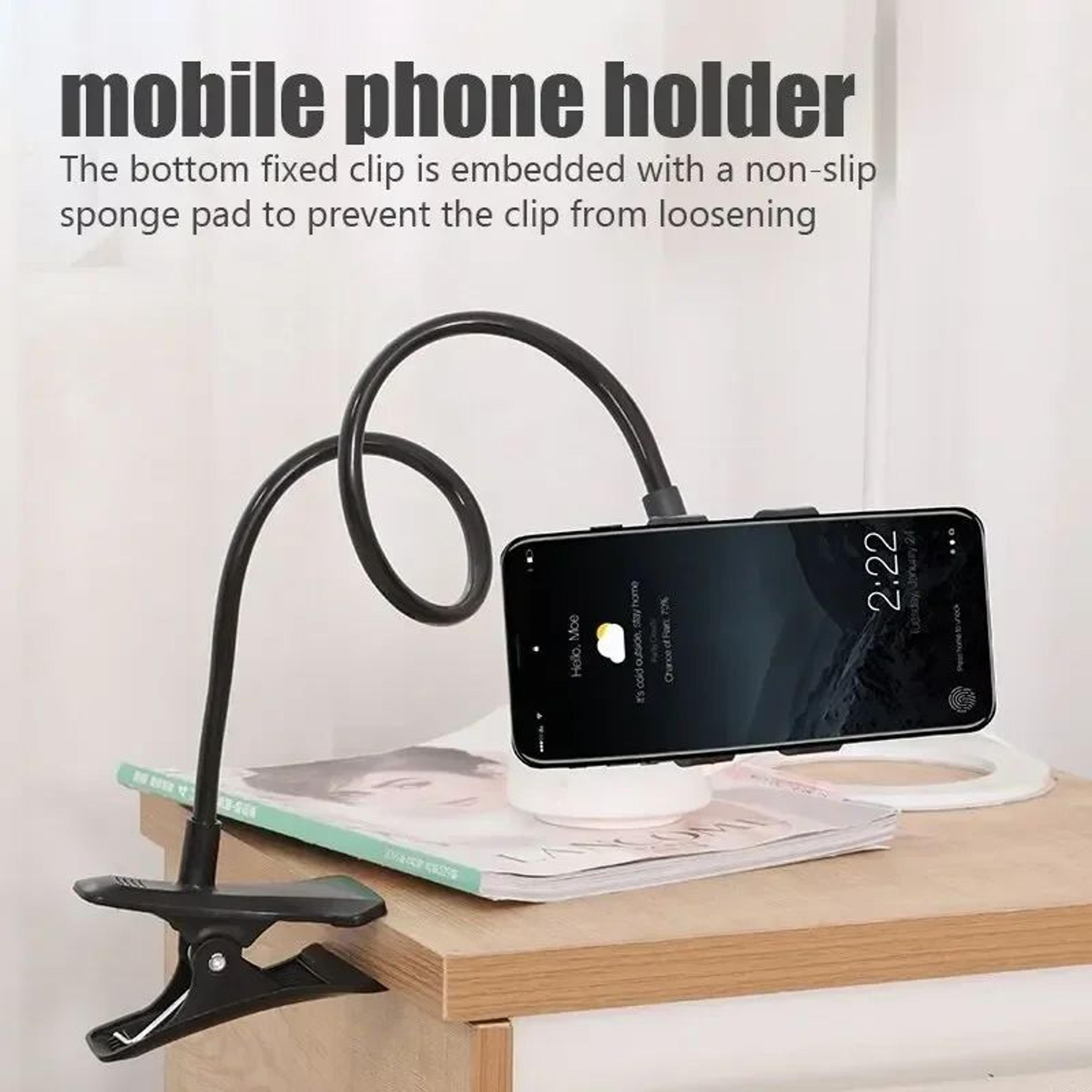 27.6 inches flexible phone holder stand with 360° clip - lazy bed & desk mount bracket for smartphones, hands-free view