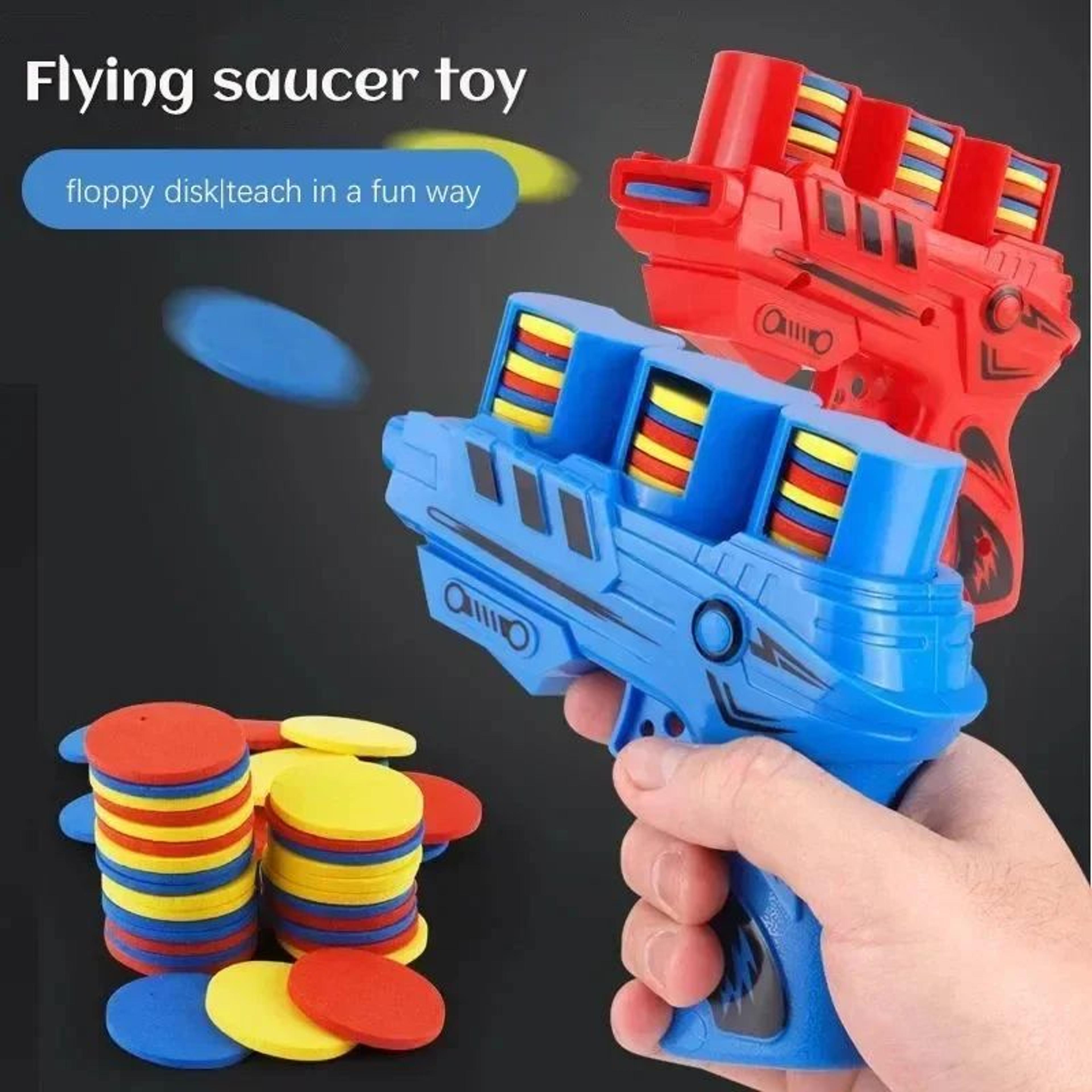 ufo launcher toy w/ soft eva bullets - outdoor interactive shooting game for kids, active play sports toy, mixed