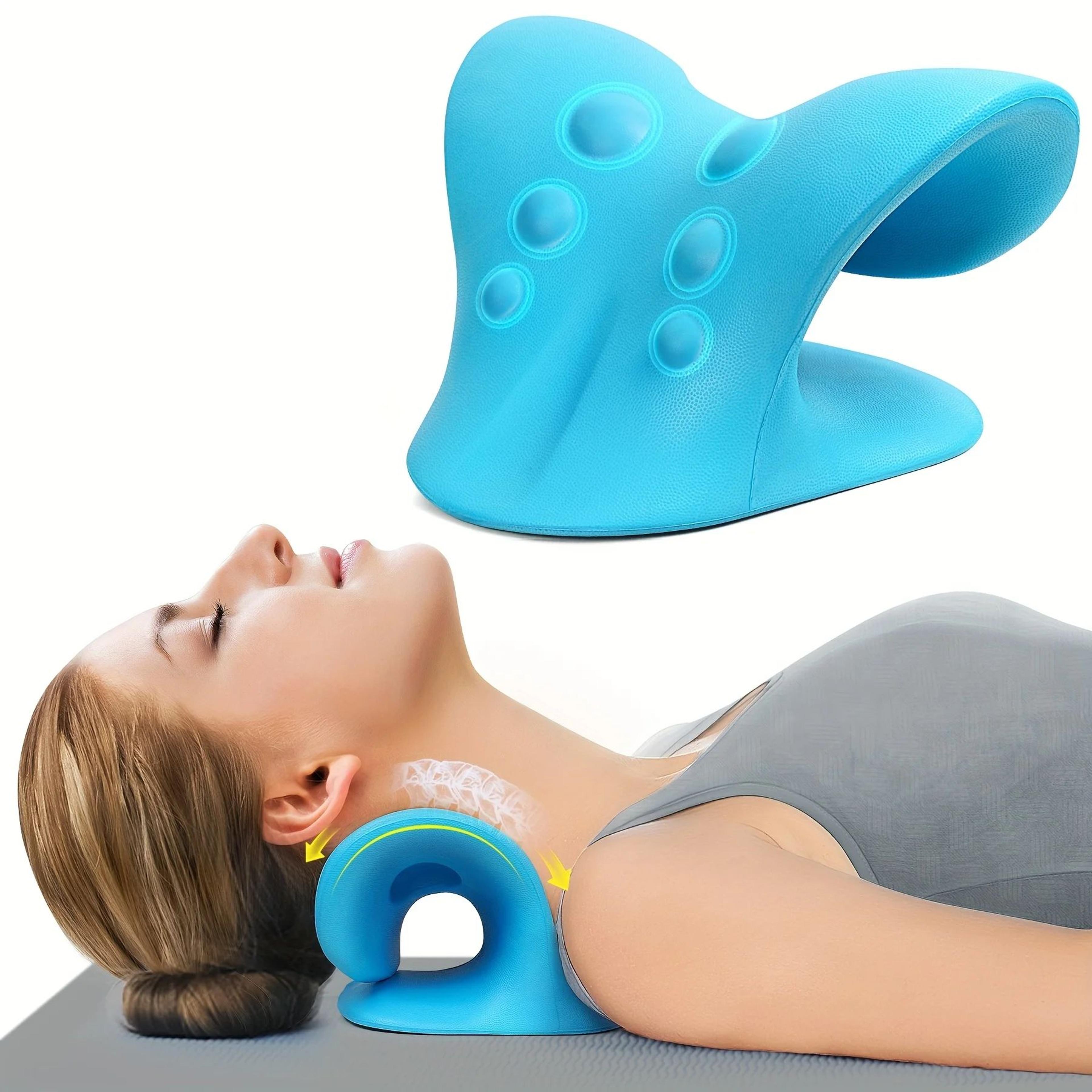 portable cervical traction neck pillow - shoulder relaxation corrector for spinal alignment, tension & neck pain relief