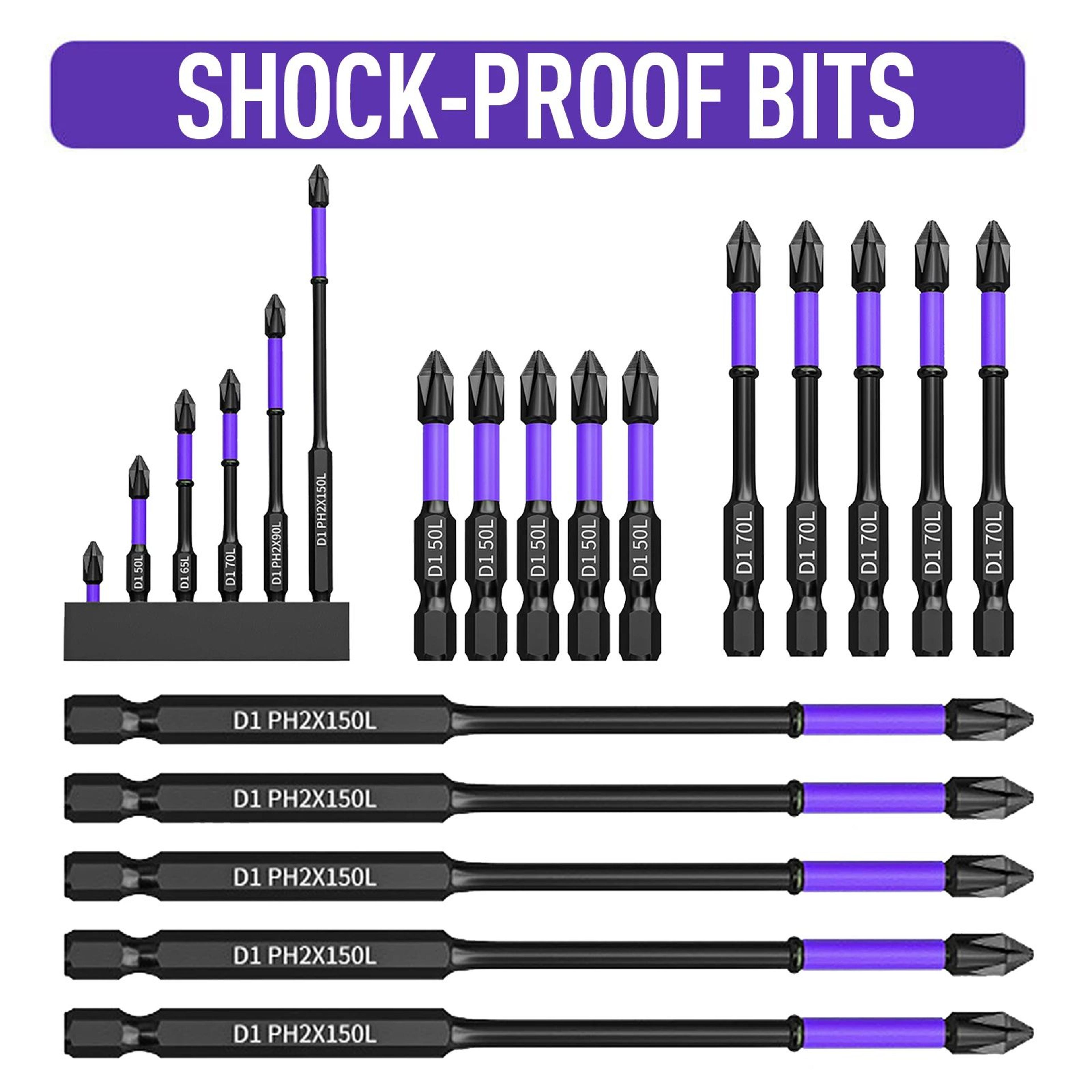 d1 anti-slip magnetic screwdriver bits set - shock-proof impact ready, high hardness s2 steel driver bit tips