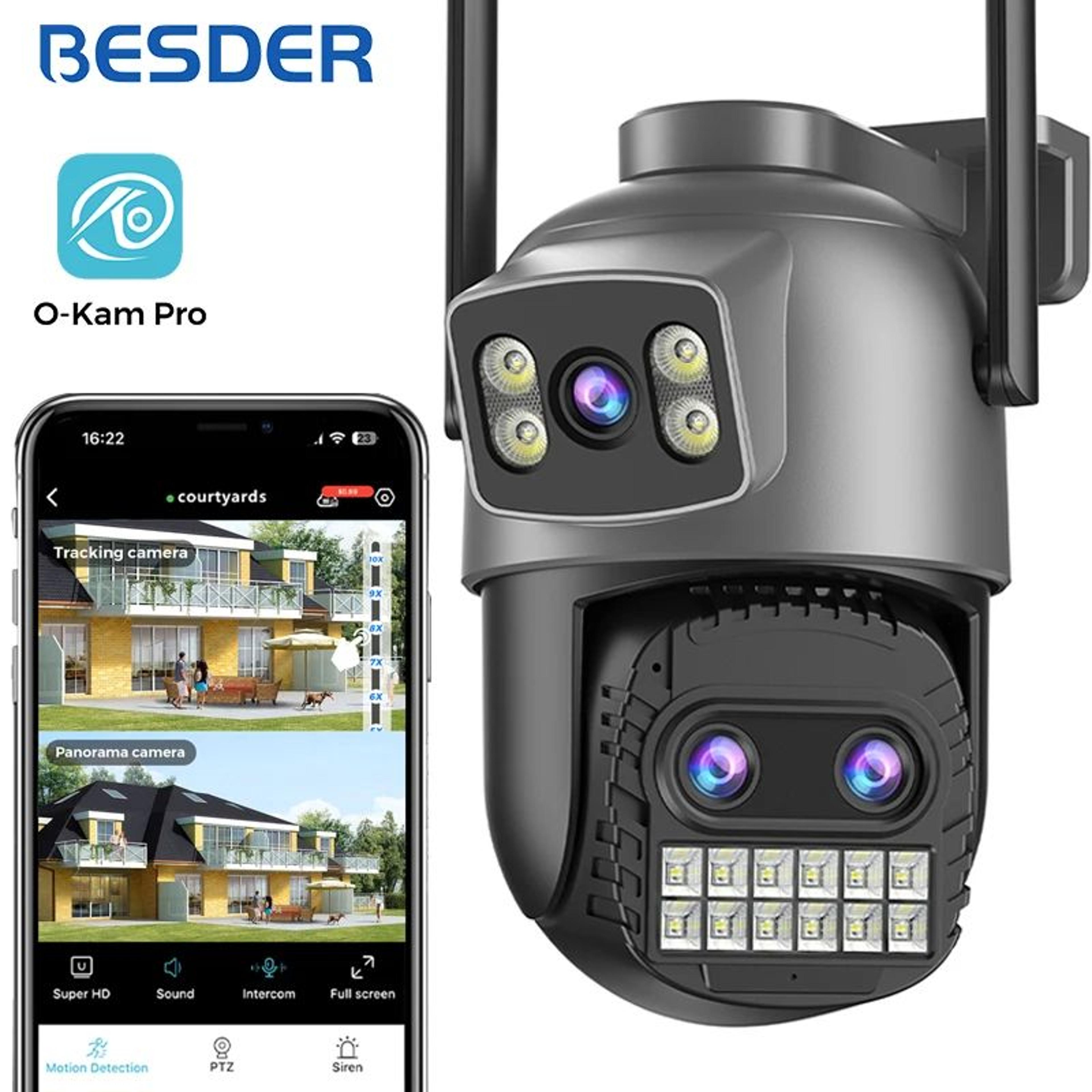 besder 15mp wifi ptz outdoor security camera - dual screen tri-lens, 10x zoom, color night vision, ip66, ai human detect