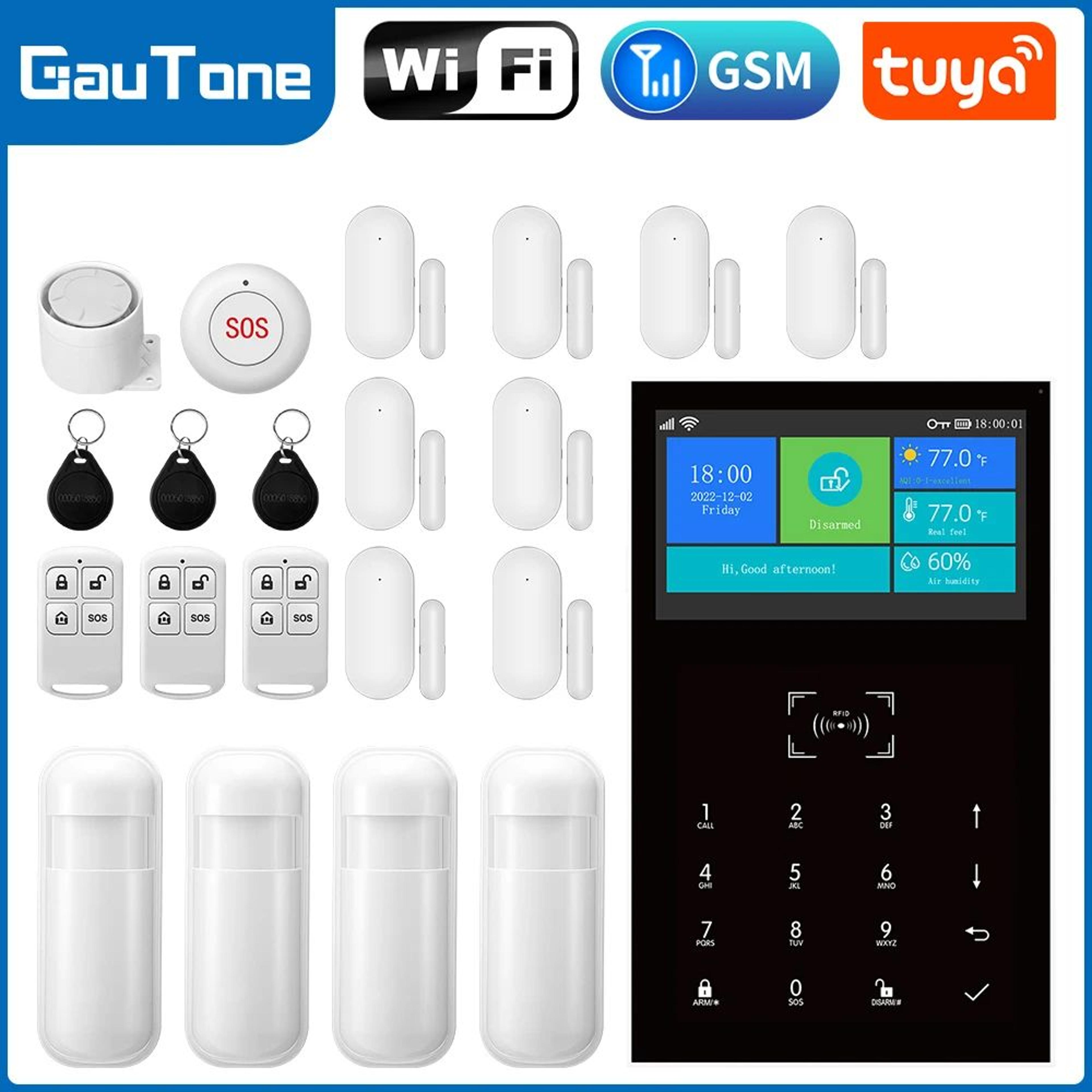 pg109 tuya smart wifi gsm home alarm system with 4.3-inch display, app control, temperature monitor