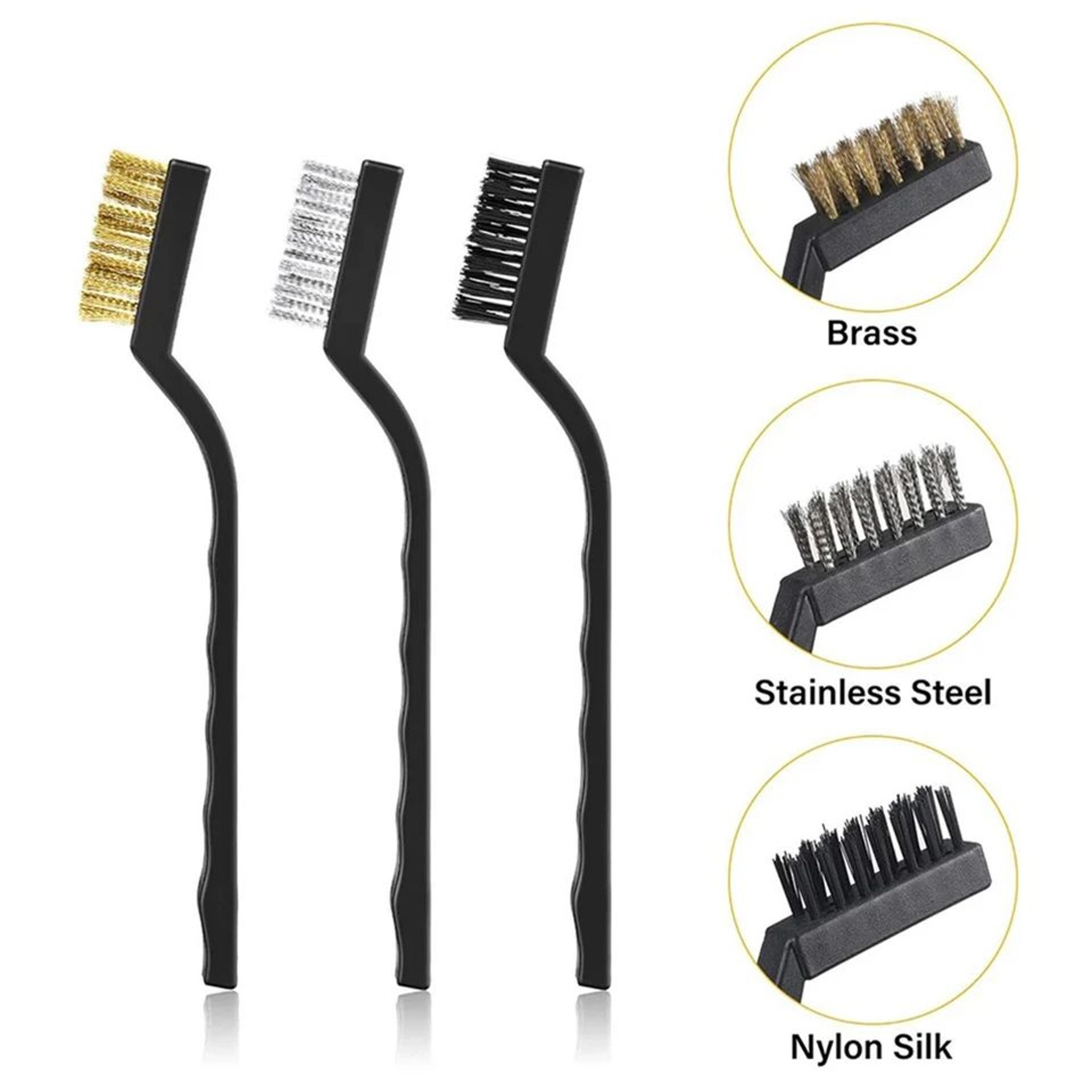 mini wire brush set nylon brass stainless steel | curved handle cleaning brush for rust removal polishing scrubbing