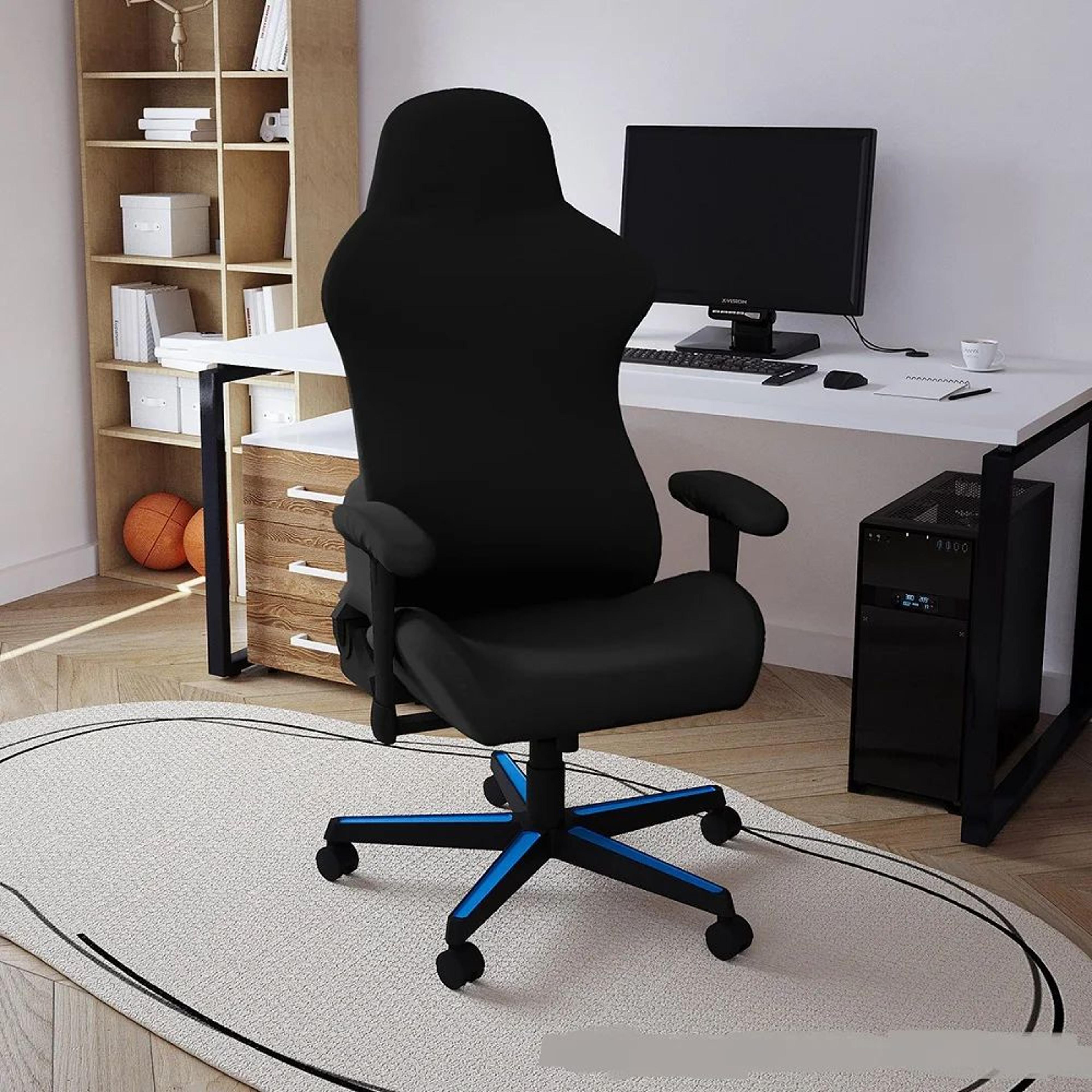 milk silk esports chair cover black, dustproof elastic gaming chair slipcover, universal fit protector for office & home
