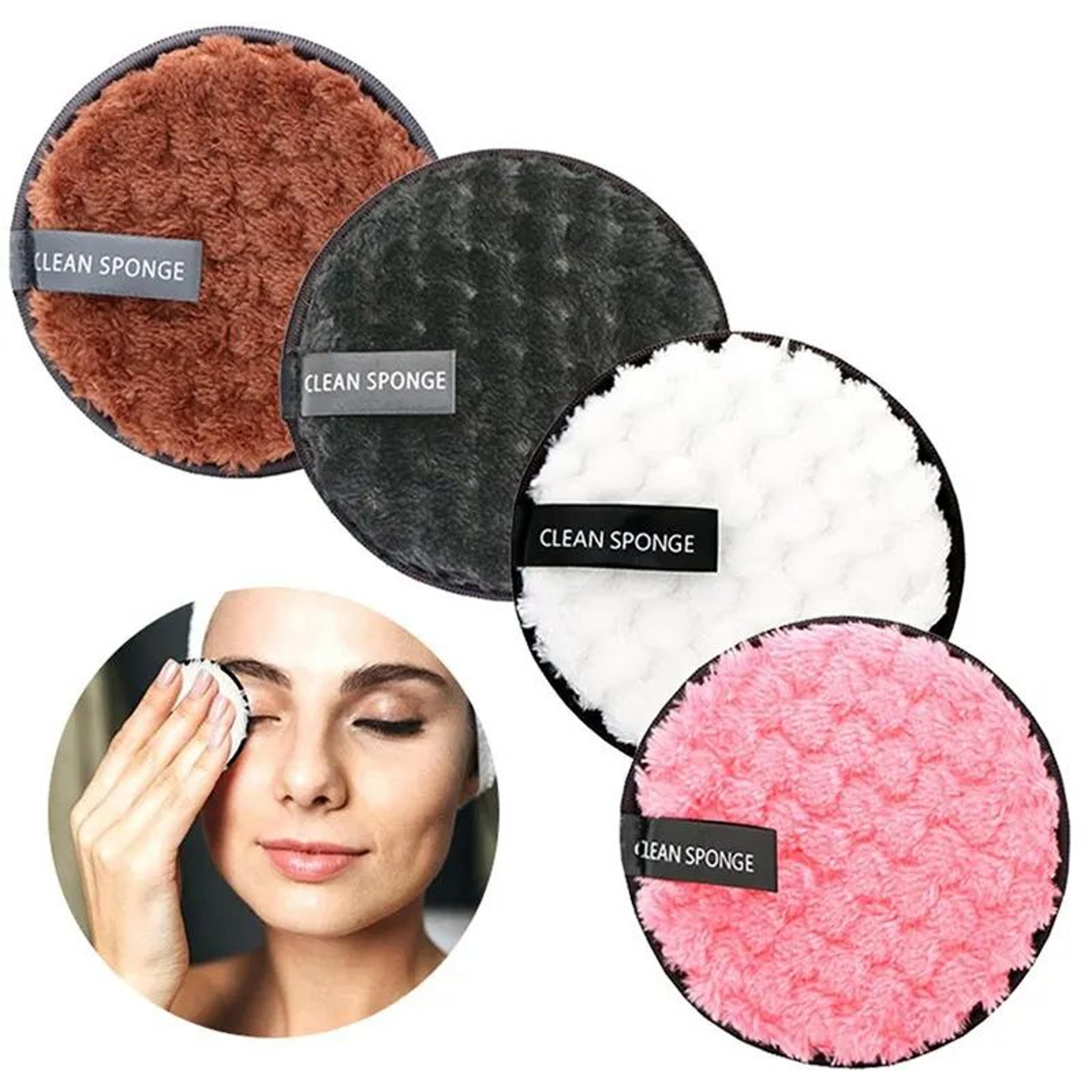 4 pcs reusable microfiber makeup remover pads, washable facial cleansing sponges with travel pouch for skin care
