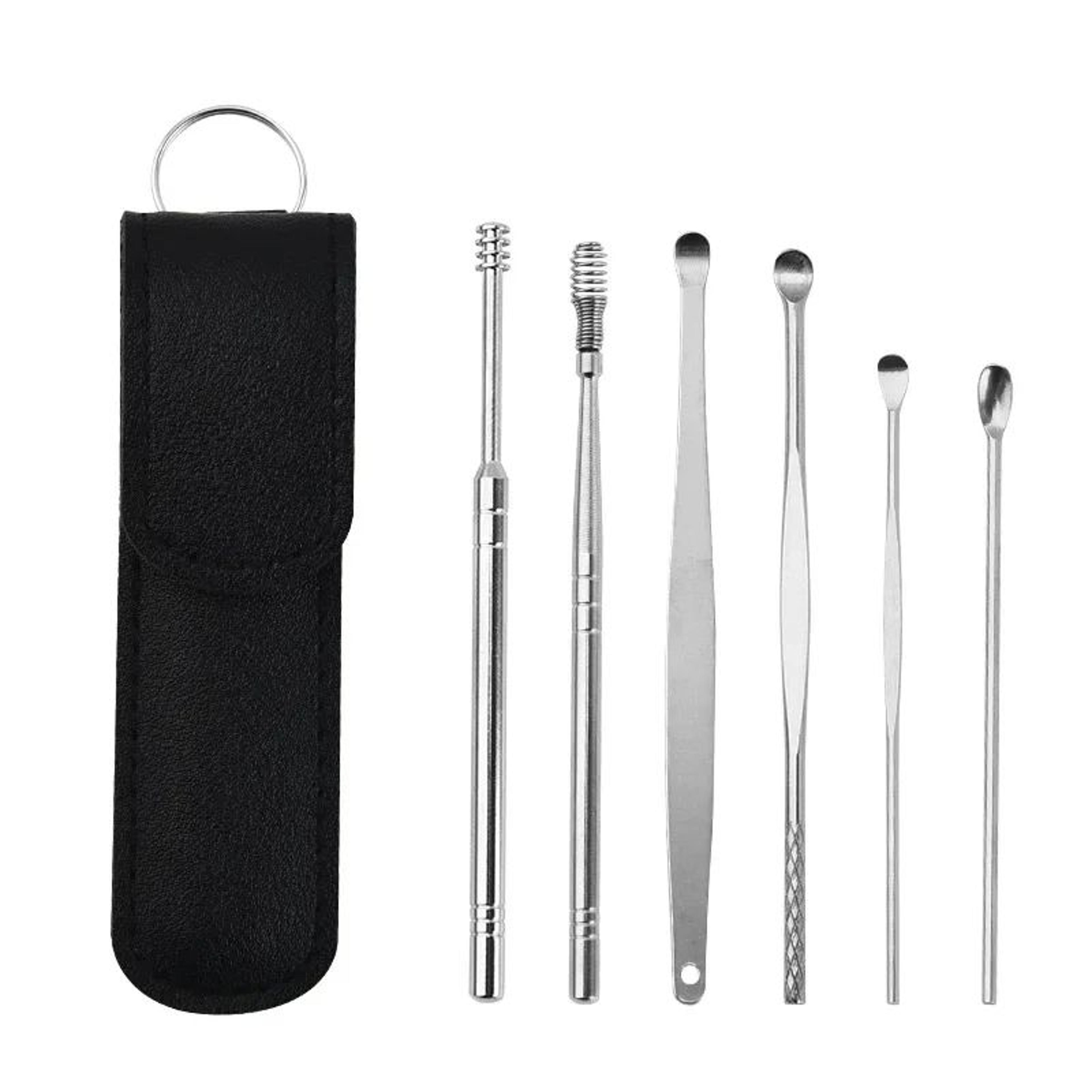 6 pcs stainless steel ear wax removal kit, ear cleaner curette spoon earpick tools for safe ear cleaning & piercing care