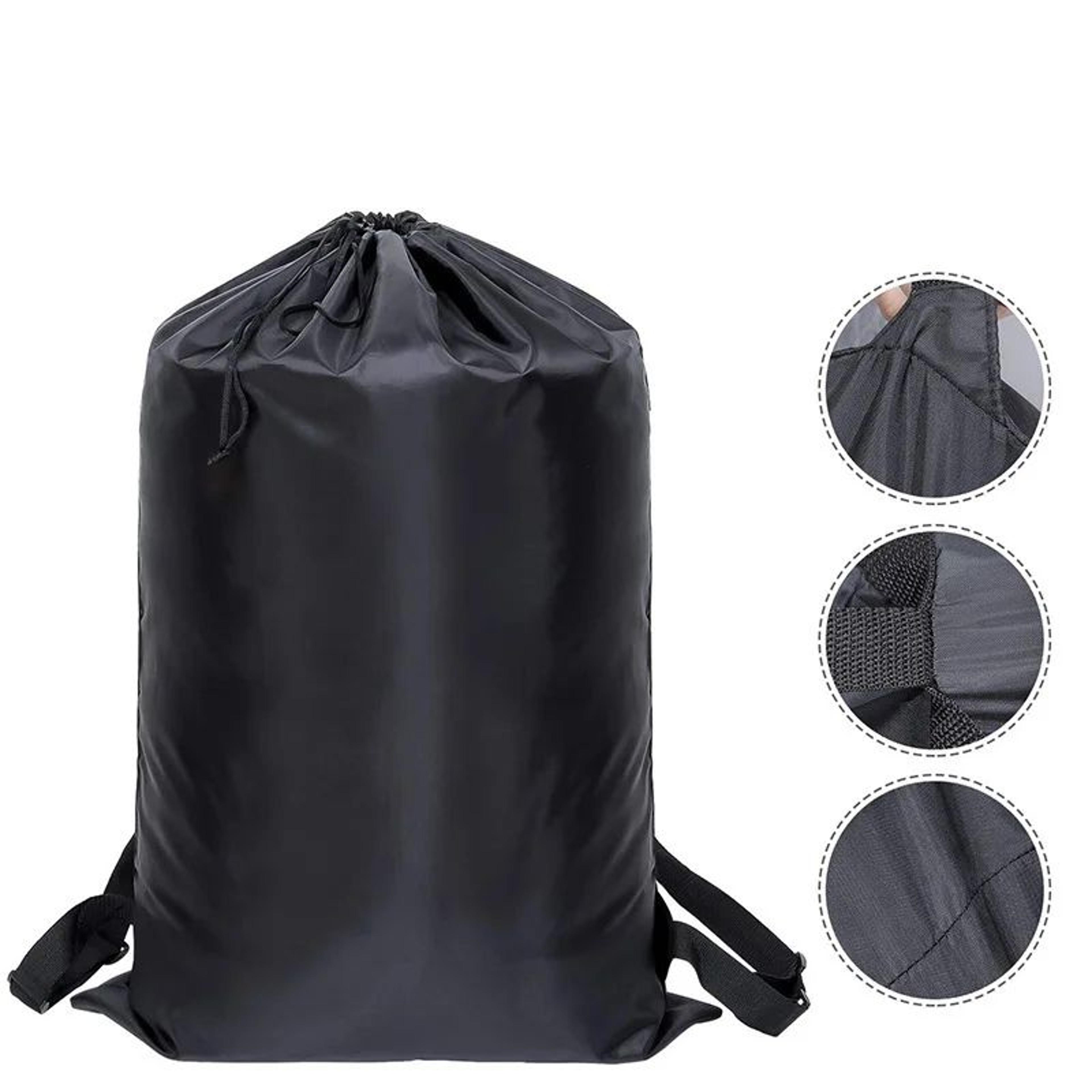 foldable laundry backpack hamper, large capacity dirty clothes organizer bag for travel dorm gym, drawstring polyester