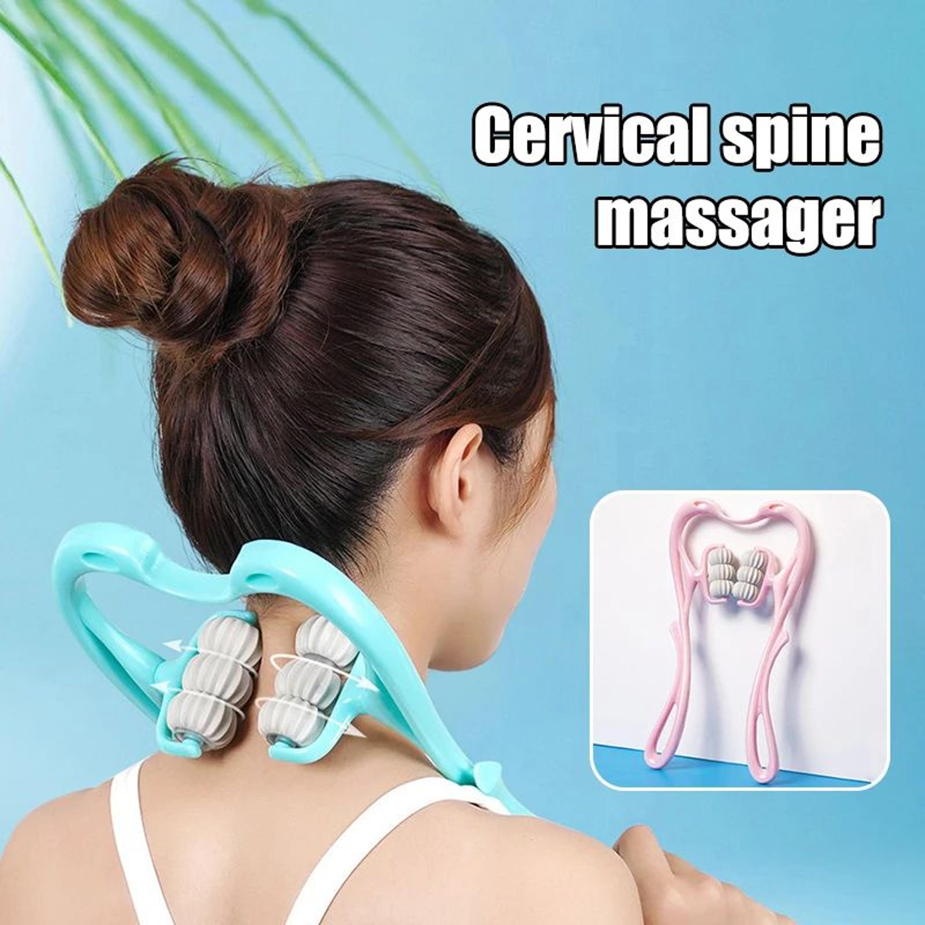 manual cervical neck massager clamp, 6-ball kneading roller for shoulder pain relief, deep tissue relaxation tool