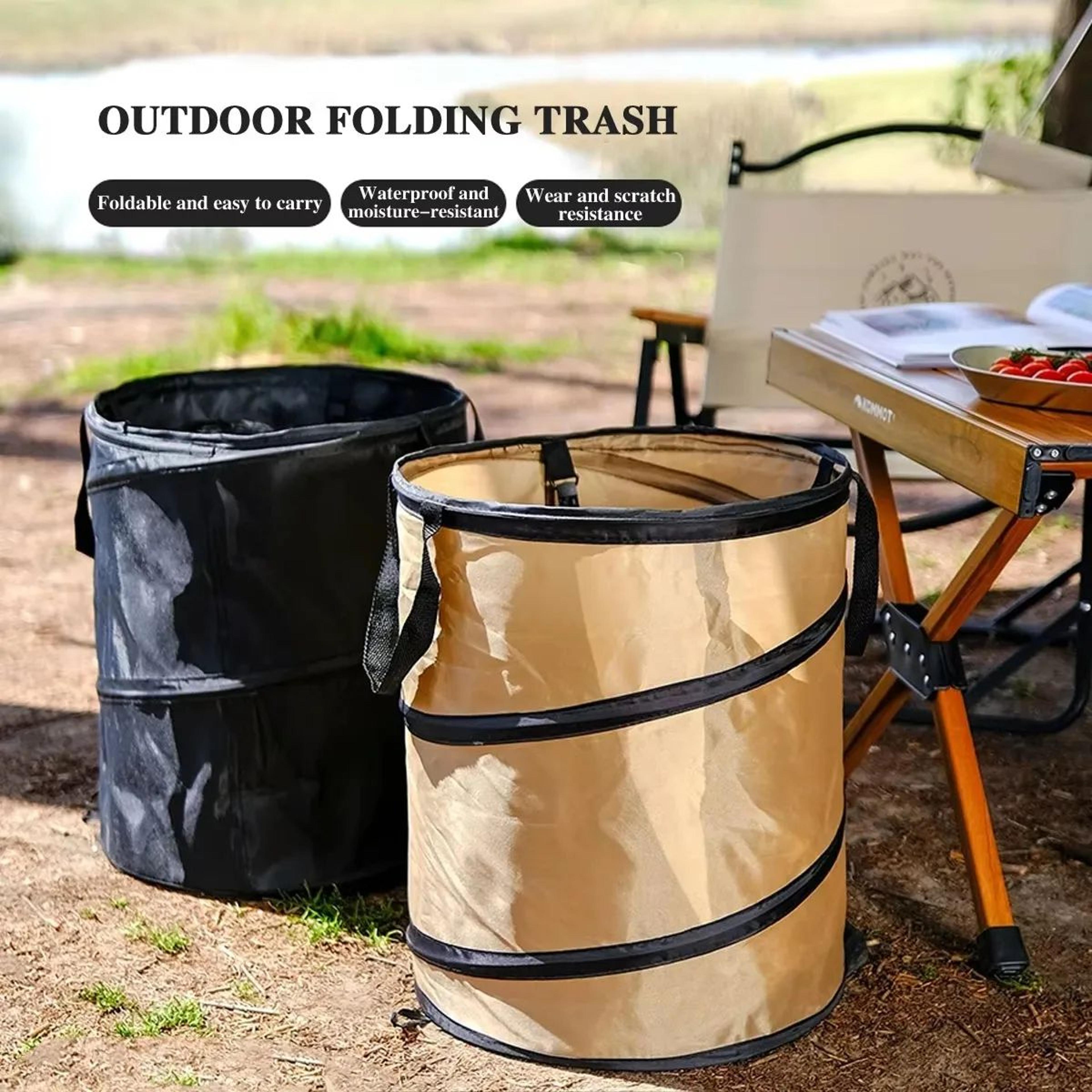 pop-up camping trash can, portable folding outdoor garbage bin for camp, garden leaf bag holder, reusable yard waste can