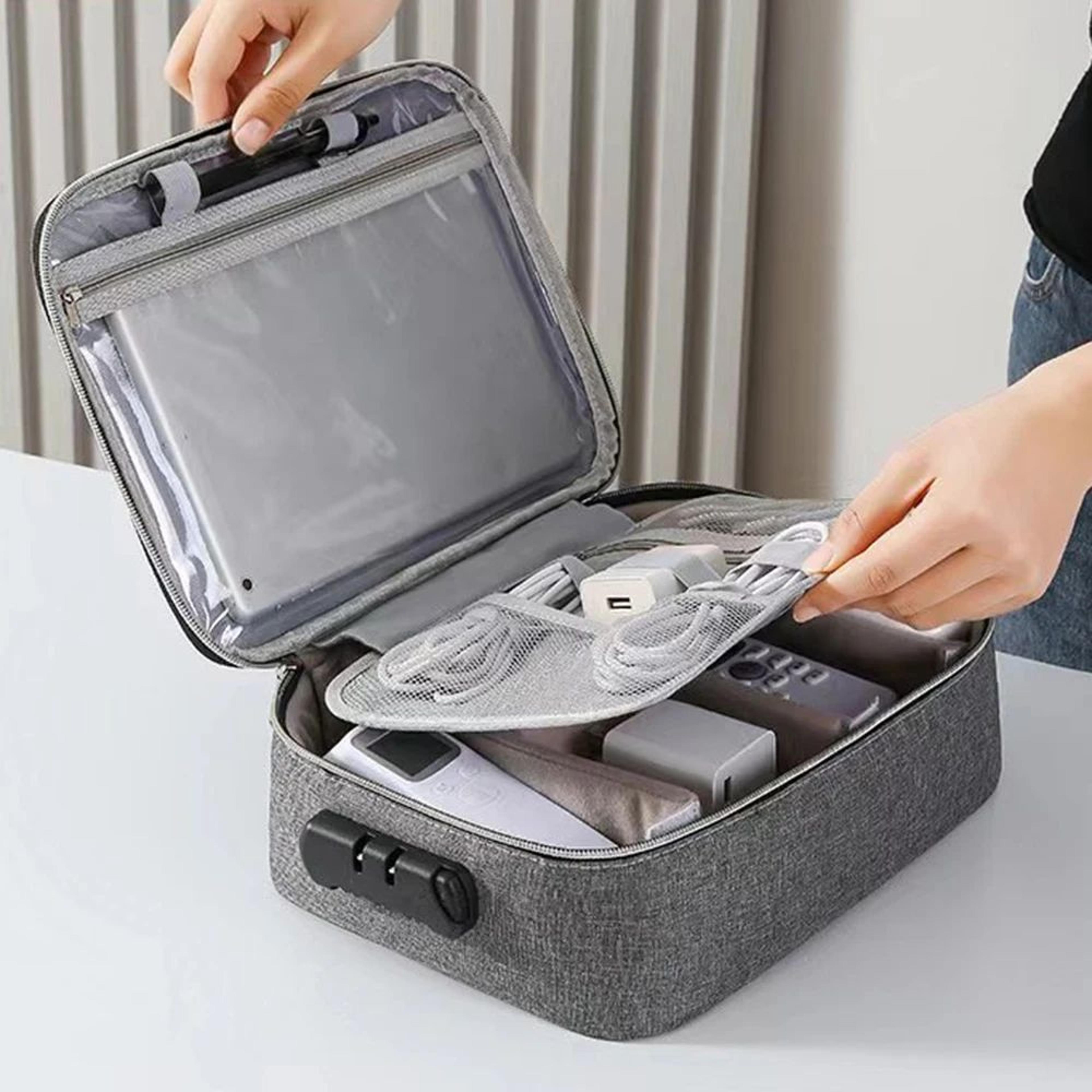 anti-theft locking tech organizer bag with 3-digit password | waterproof oxford case for ipad cables usb drives