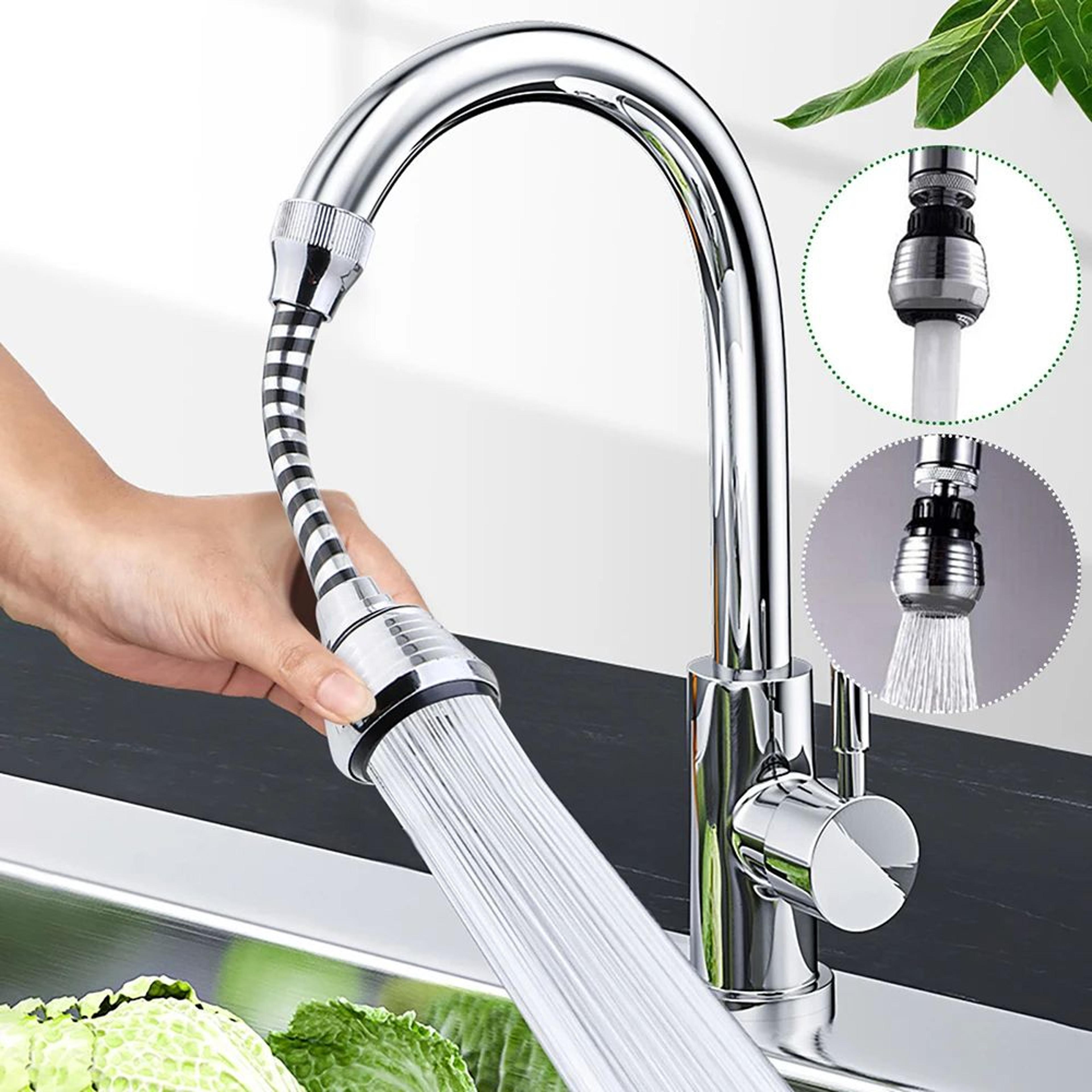 splash-proof kitchen faucet aerator with soft foaming spray | pressurized water saver nozzle, long threaded adapter pvc