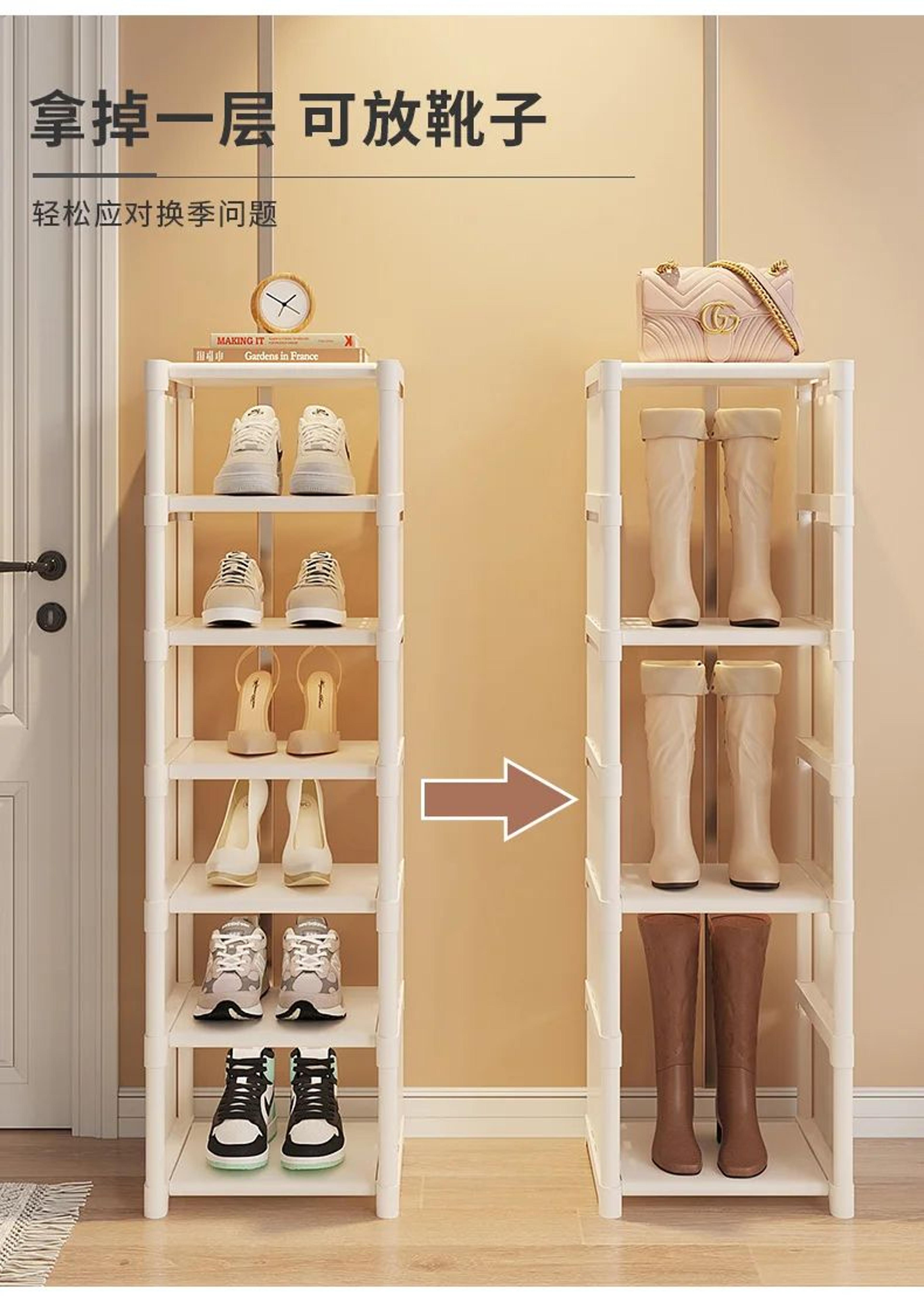 stackable multi-level shoe organizer shelf for wall or corner, adjustable space-saving shoe rack cabinet for entryway