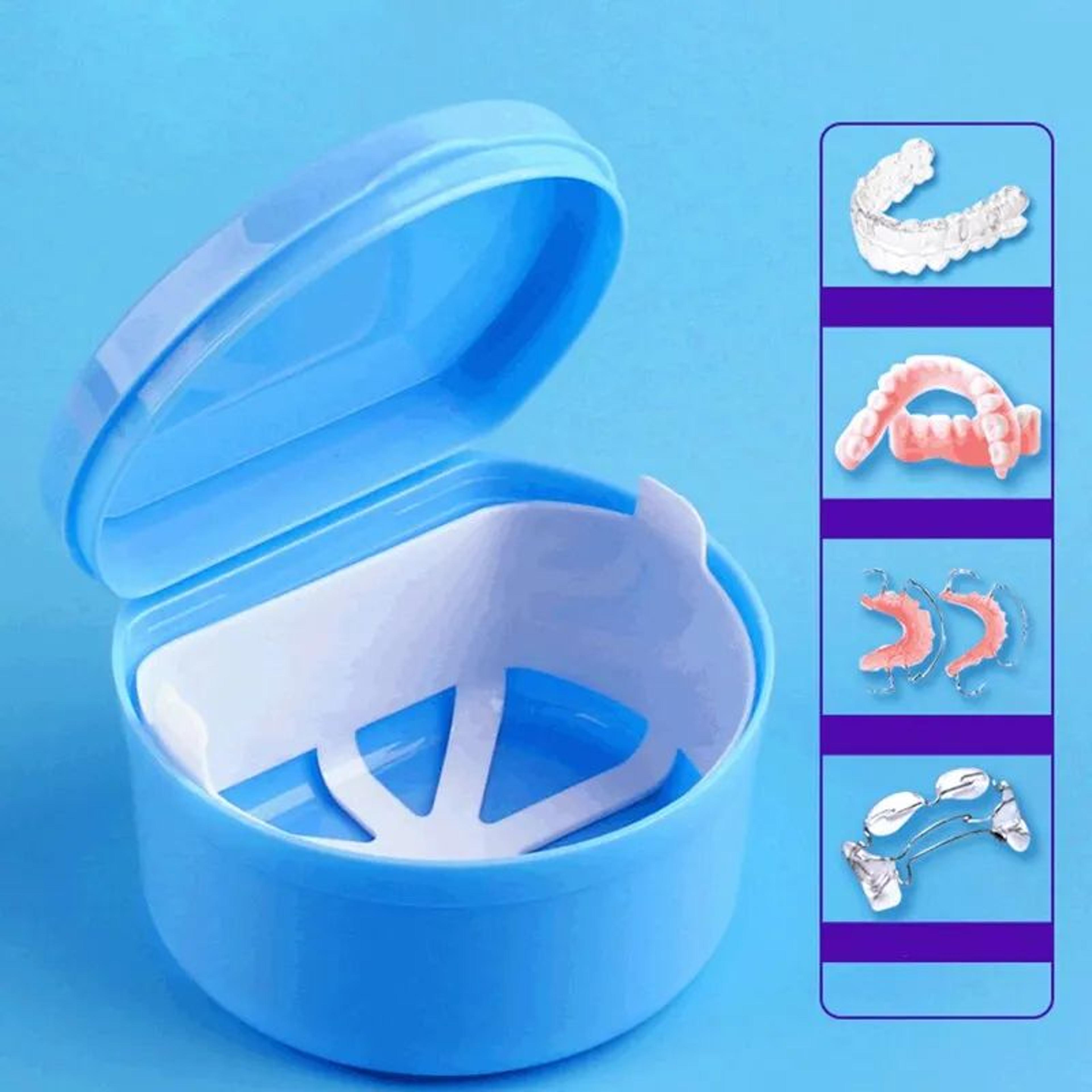 denture cleaning box with strainer basket & magnetic lid, dental retainer holder case for orthodontic appliance care