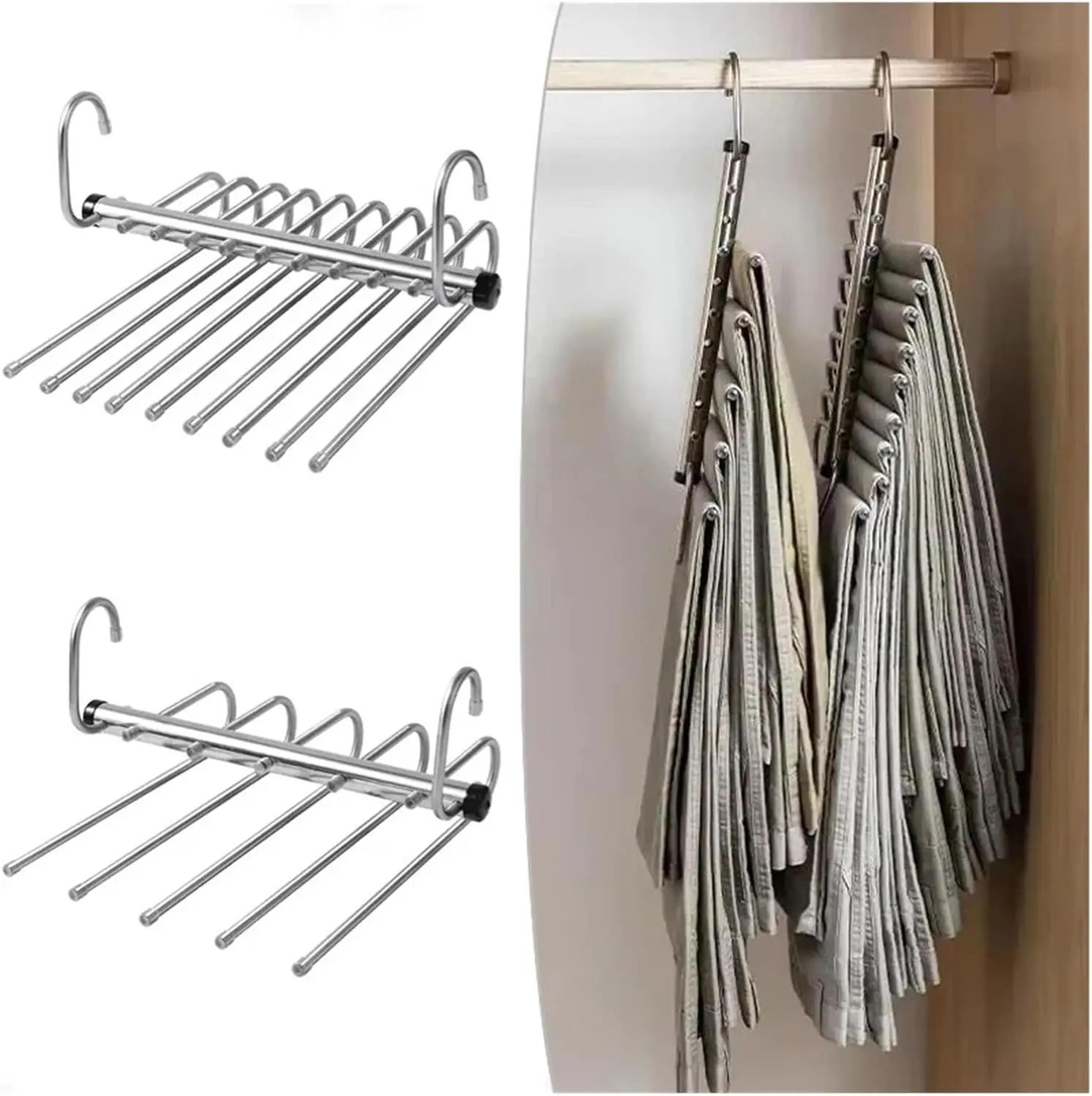 foldable stainless steel pants hanger space-saving trouser rack with anti-slip clips for closet wardrobe storage