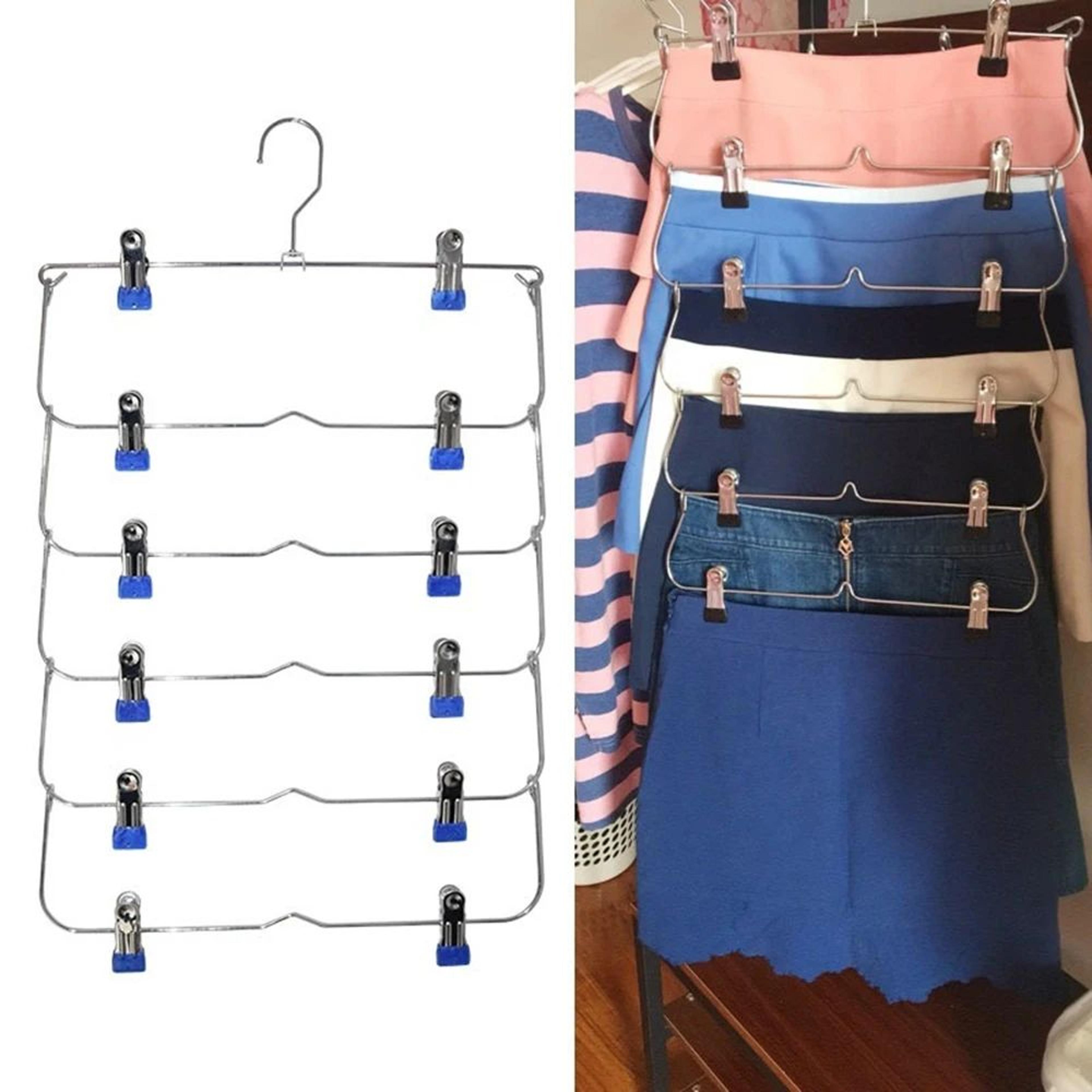 foldable multi-layer pants hanger rack anti slip seamless wardrobe organizer for trousers skirts scarves storage