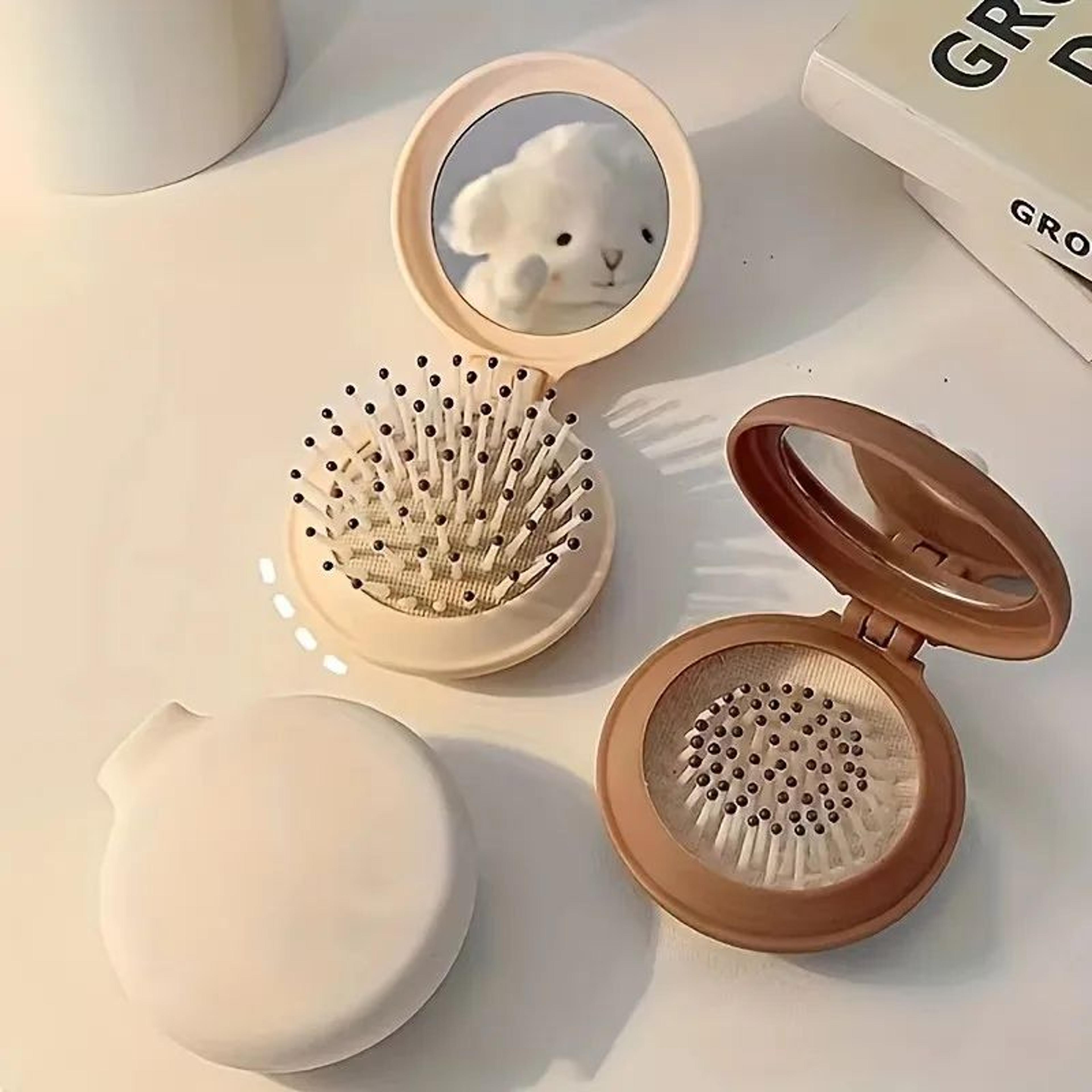 mini folding travel hair brush with mirror lightweight portable pocket comb for women dual fold hand washable