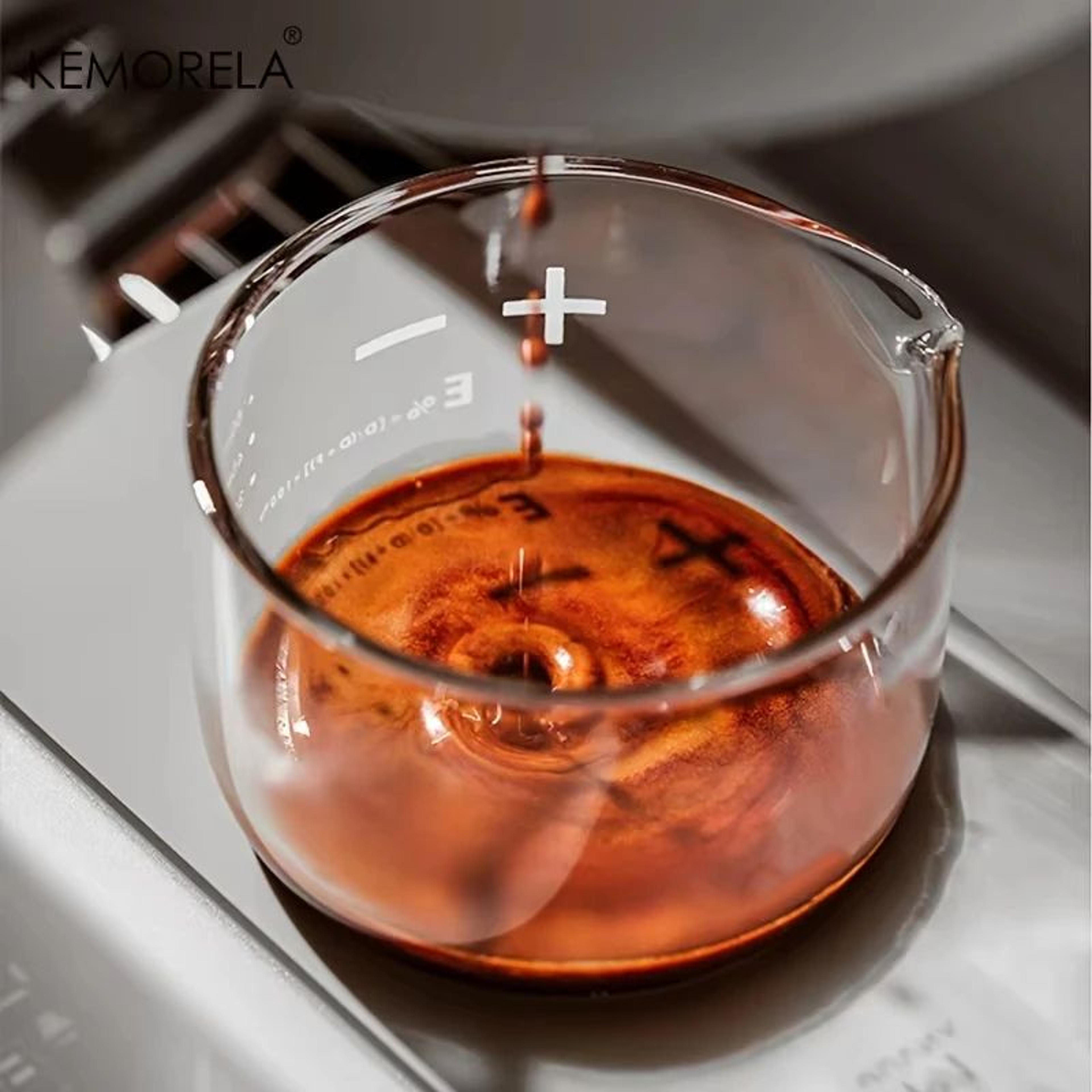 kemorela espresso shot glasses with clear scale measuring cup, heavy glass coffee cups for home barista accessories