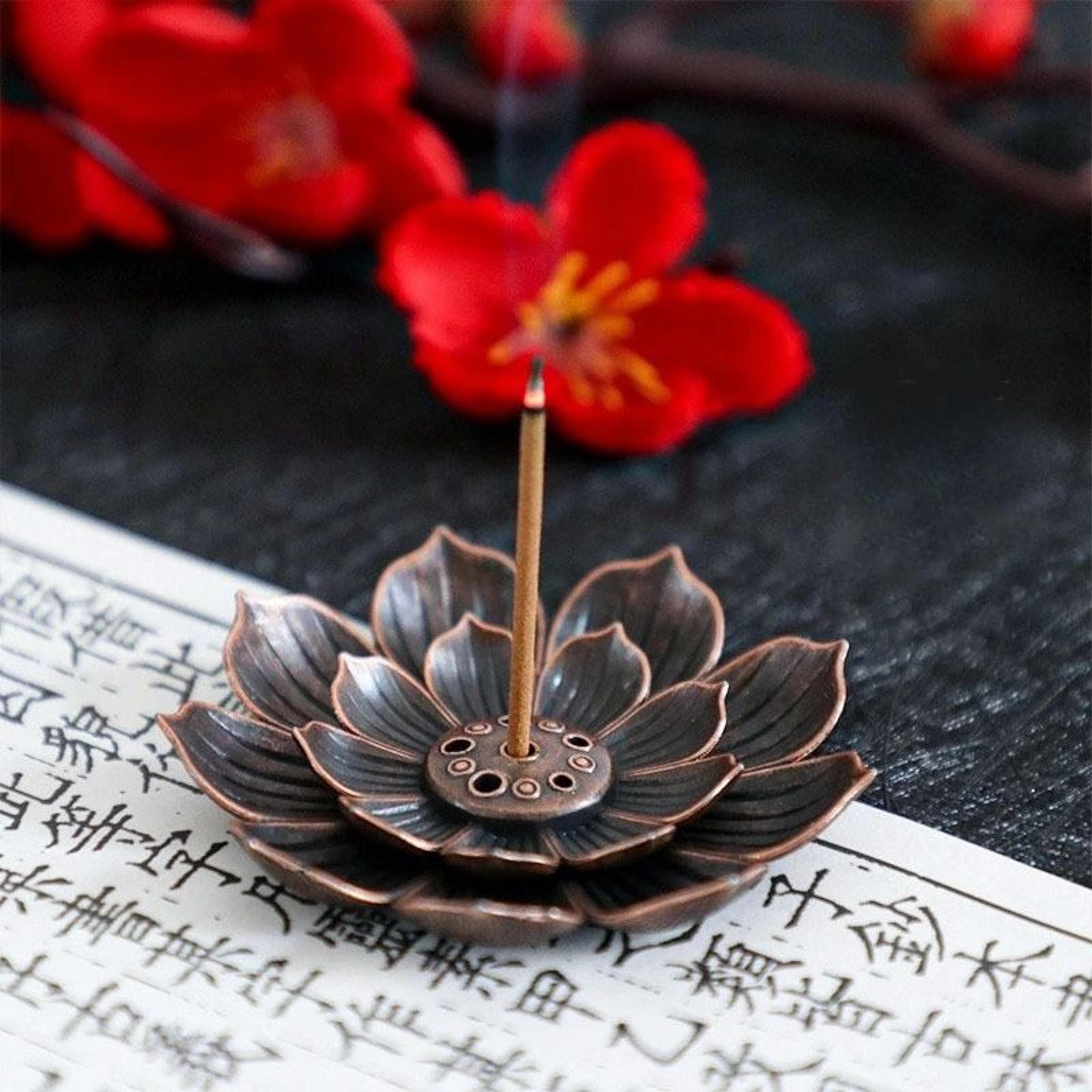 antique lotus alloy incense burner plate, multi-hole stick holder for buddha incense, home decor ash catcher tray