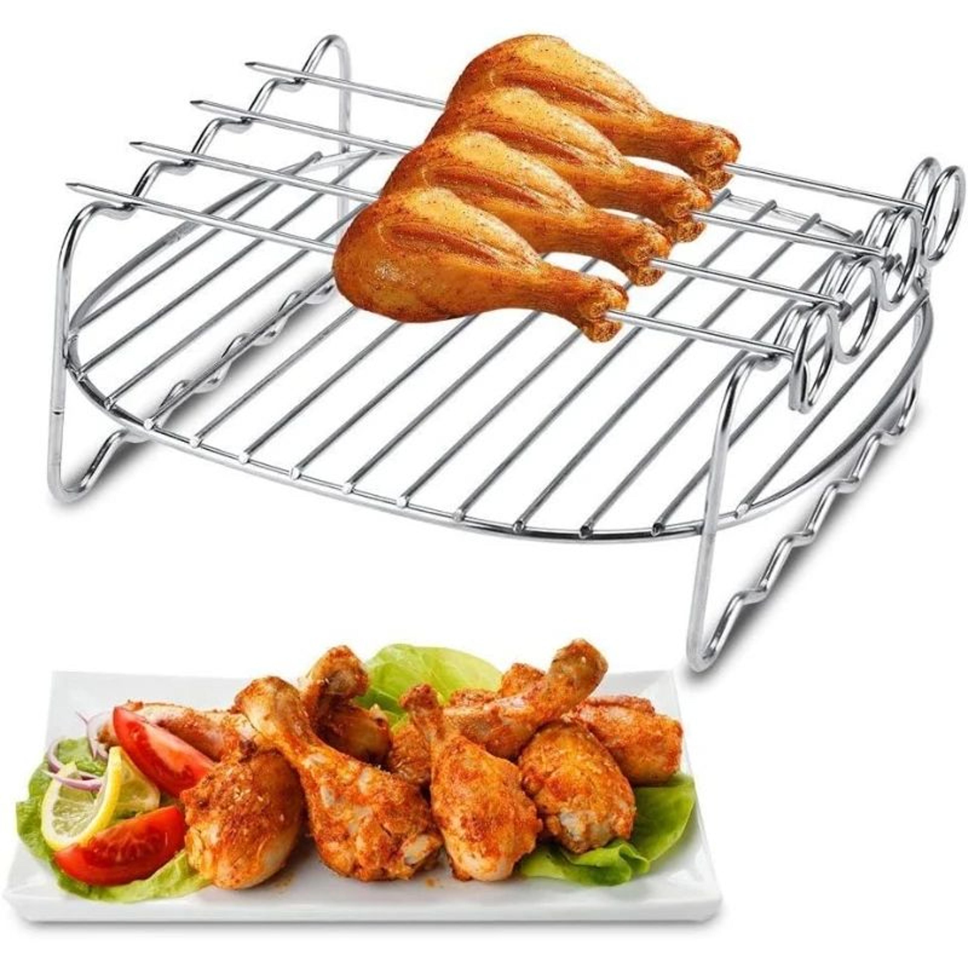 bbq stainless steel double-layer skewer rack & nonstick tray | air fryer accessories for baking & grilling kitchen