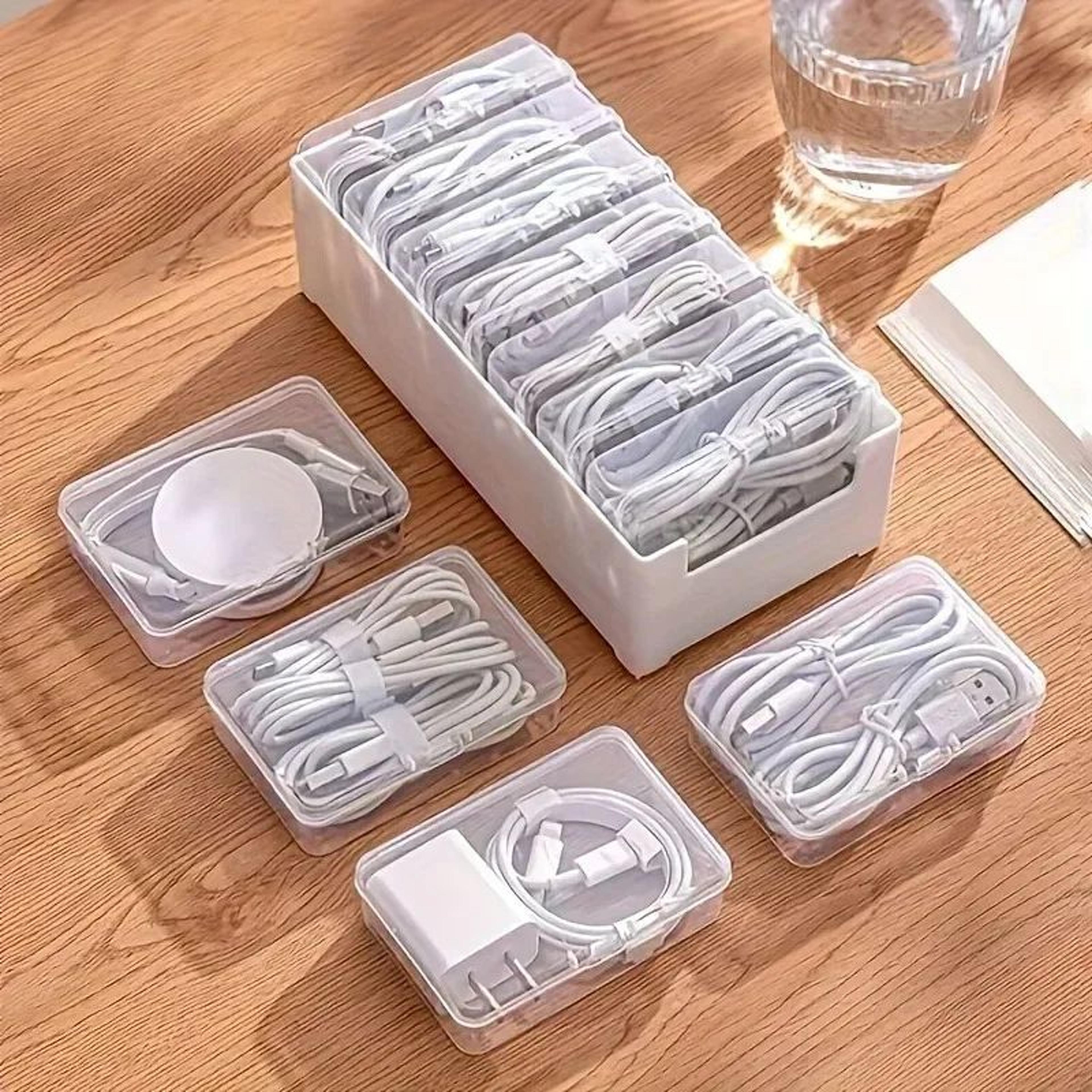 durable cable organizer storage box set for charging cords & power strips | office desk wire management container