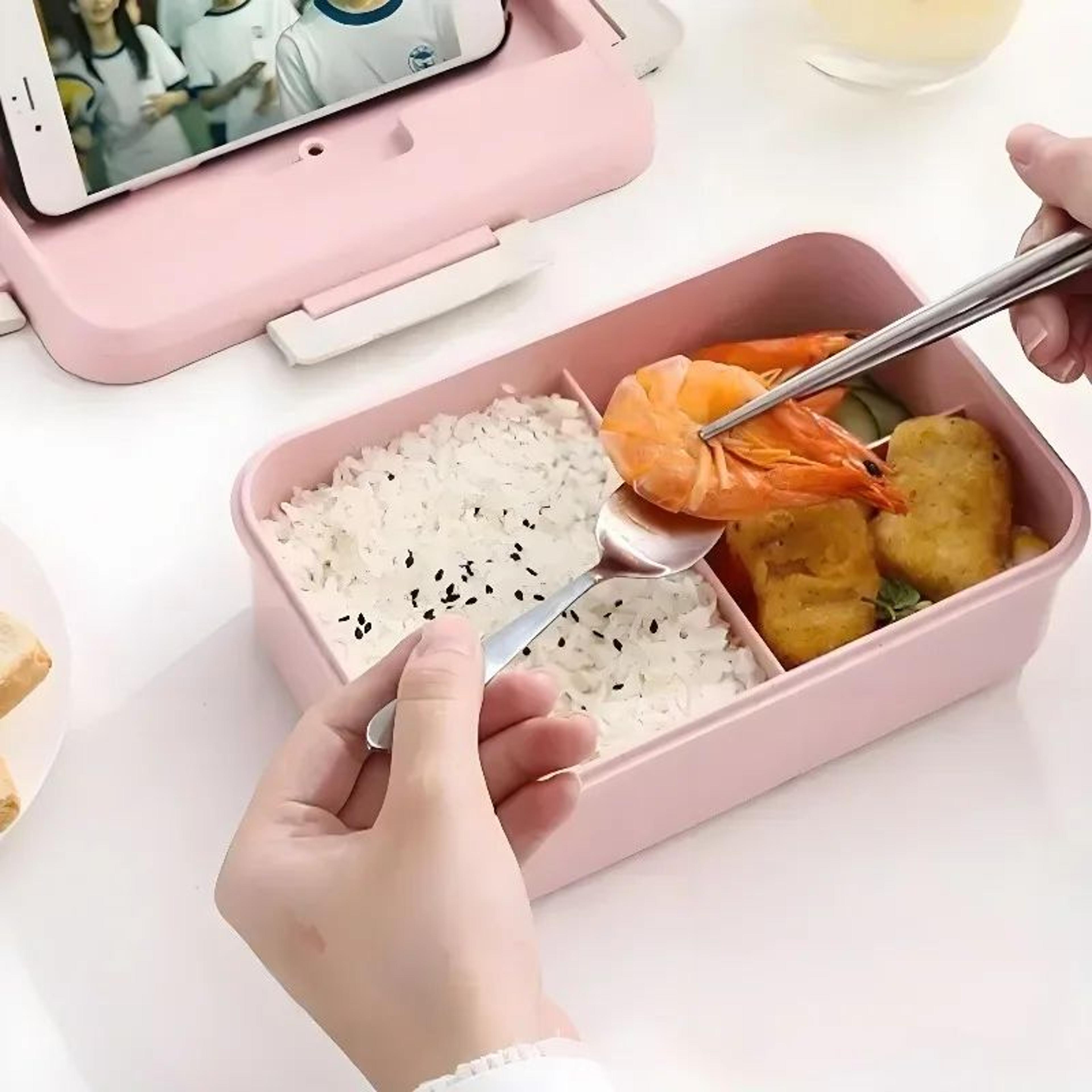eco wheat straw bento lunch box with spoon & chopsticks | leakproof microwave food storage container for kids & office
