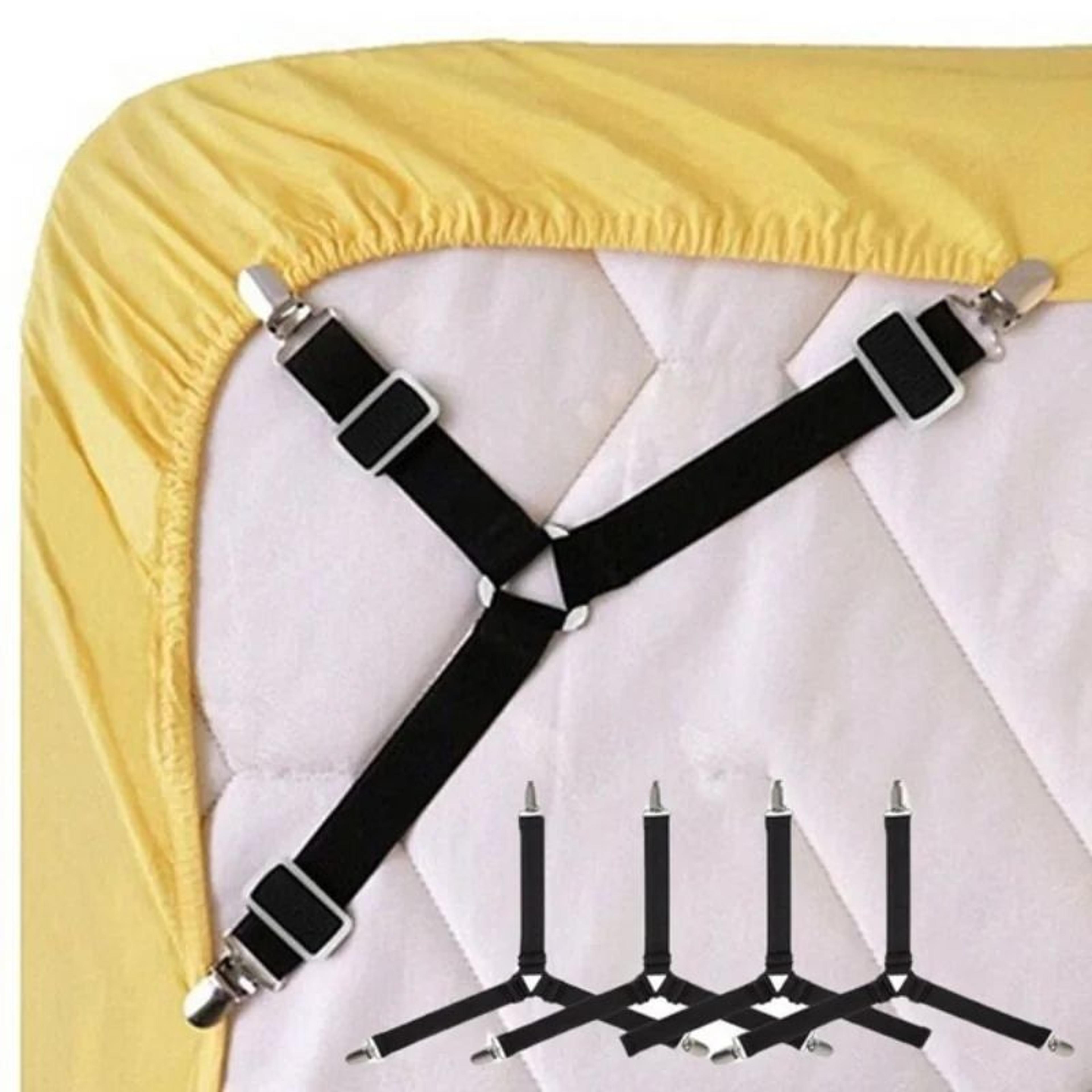 adjustable bed sheet fasteners straps with clips | elastic mattress sheet holder grippers for wrinkle-free bedding