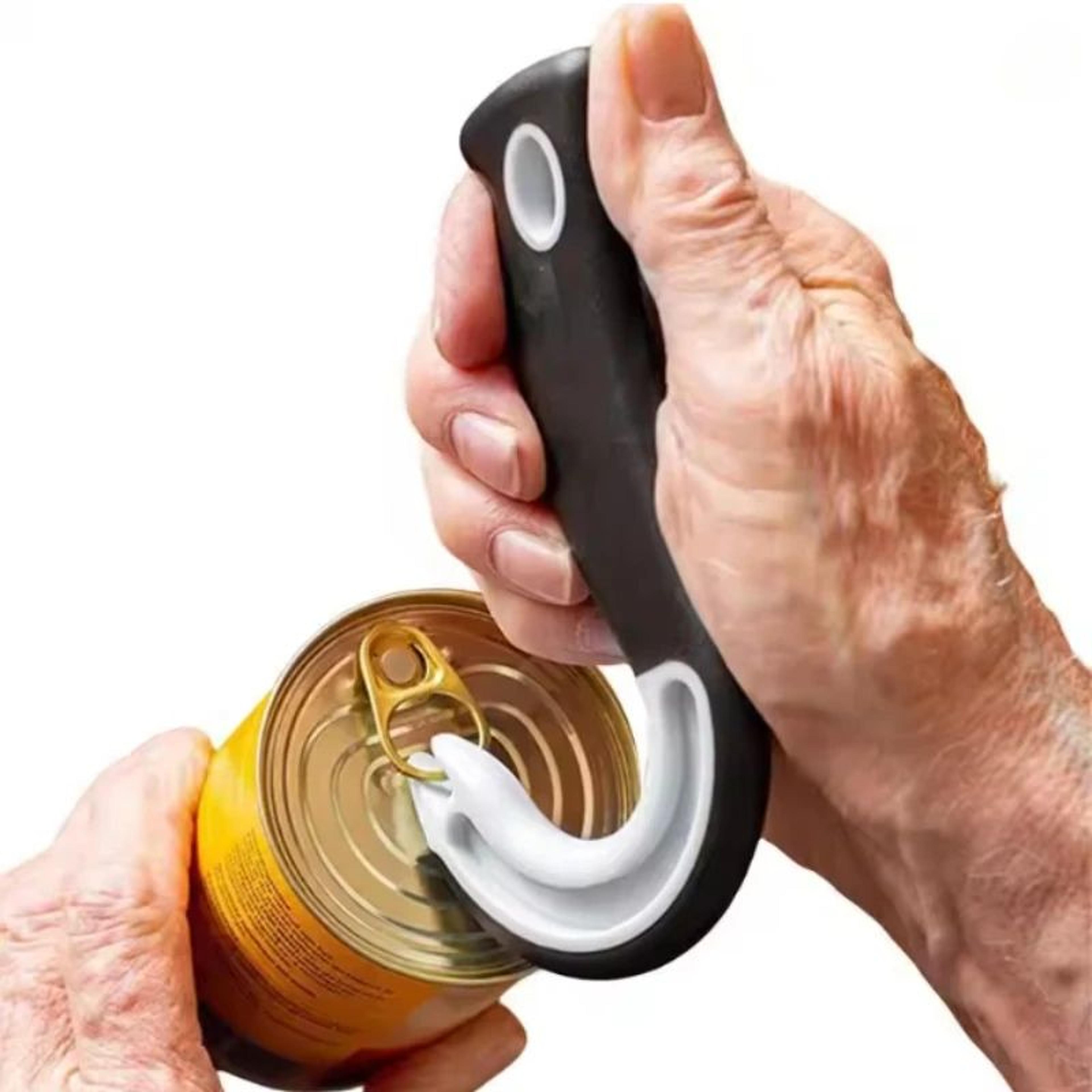 easy open ring pull can opener j-hook tool | non-slip rubber grip pull tab helper for seniors & weak hands